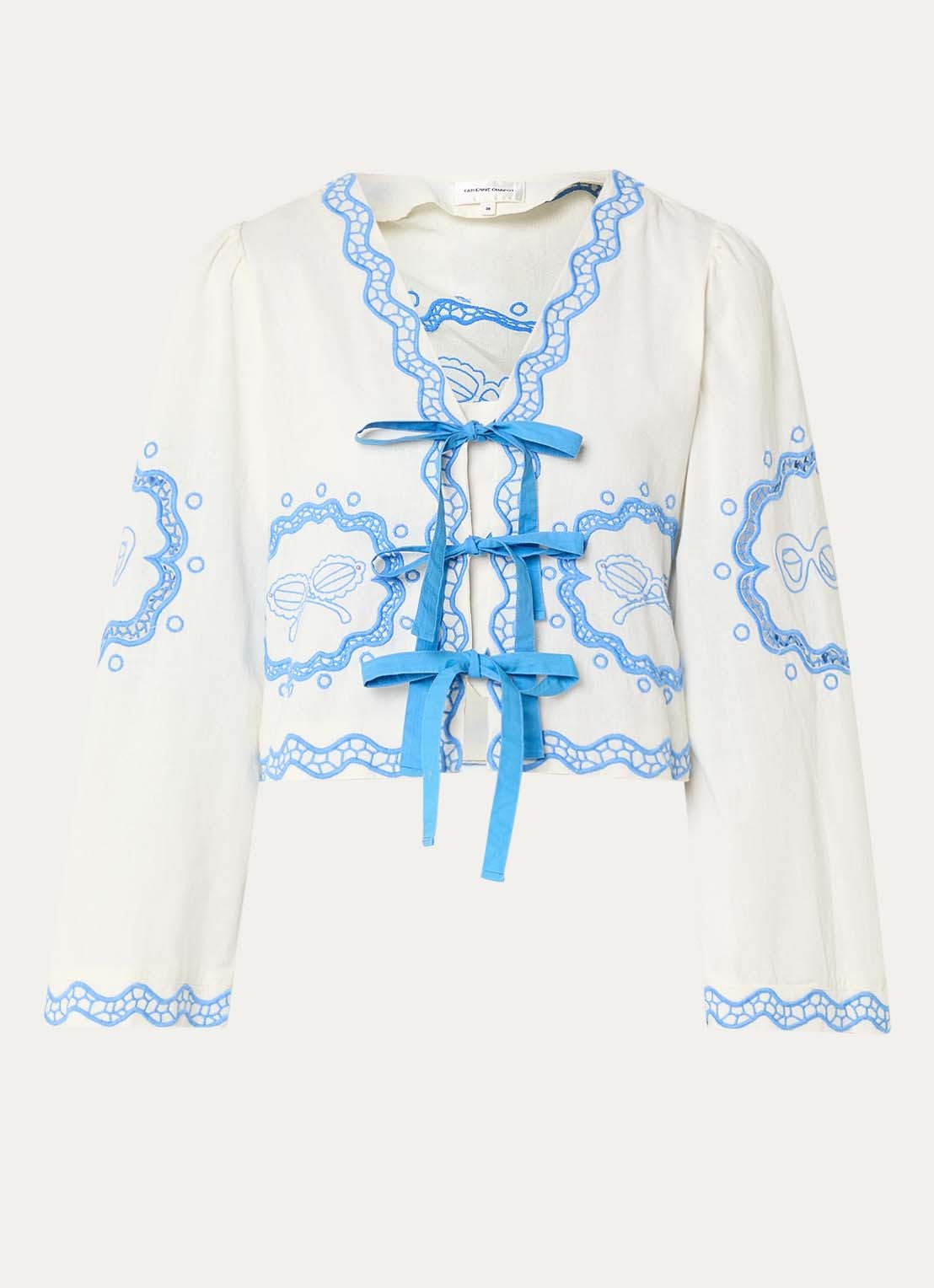 Fabienne Chapot Serviette blouse met broderie en gestrikt detail - voorkant 3 gebroken wit
