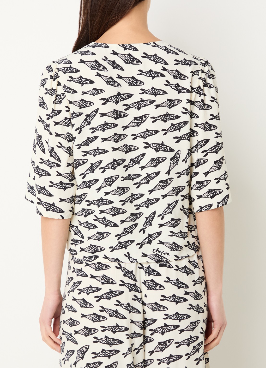 Fabienne Chapot Starlet blouse met print - achterkant 4 gebroken wit