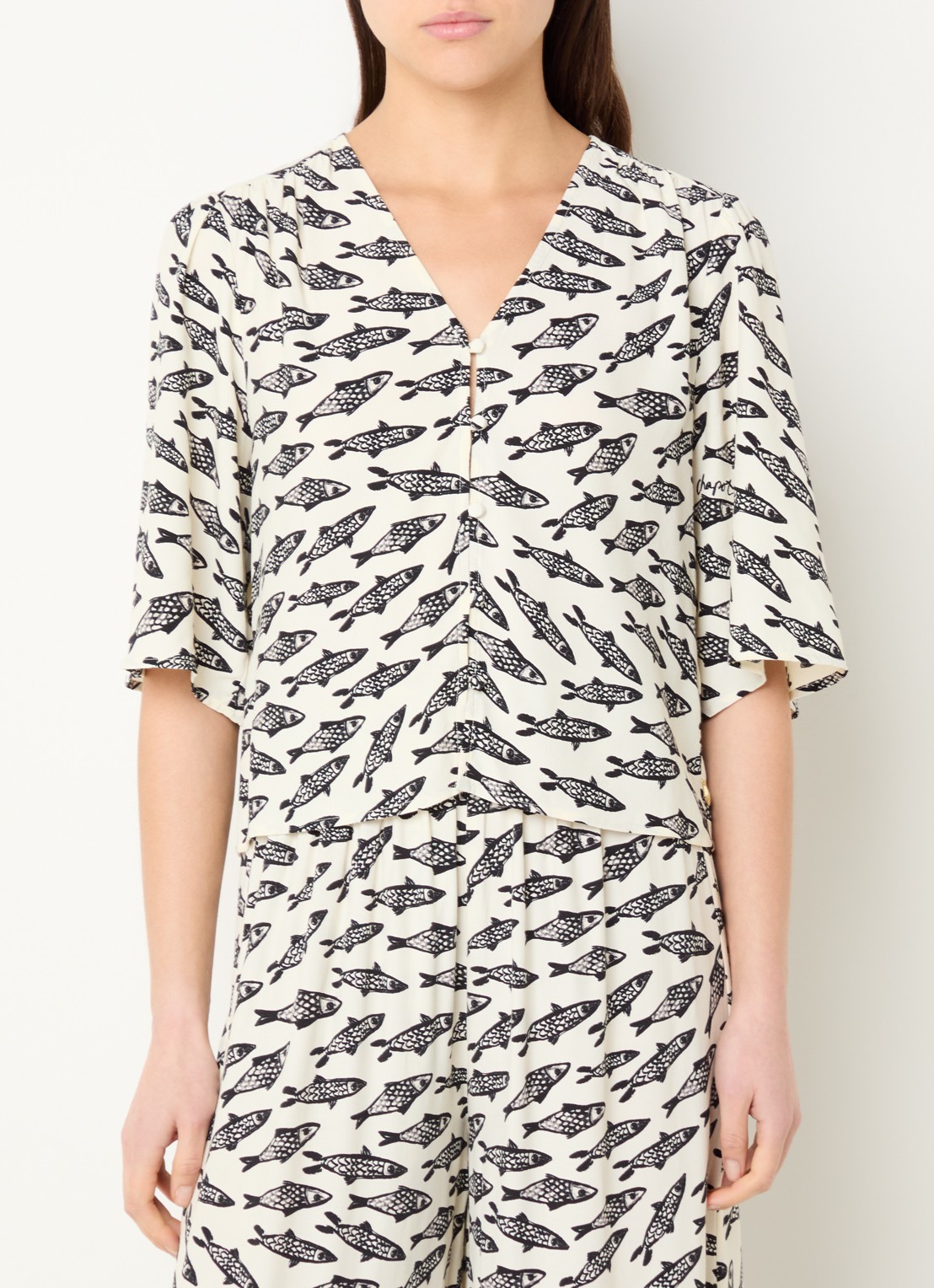Fabienne Chapot Starlet blouse met print - detail gebroken wit