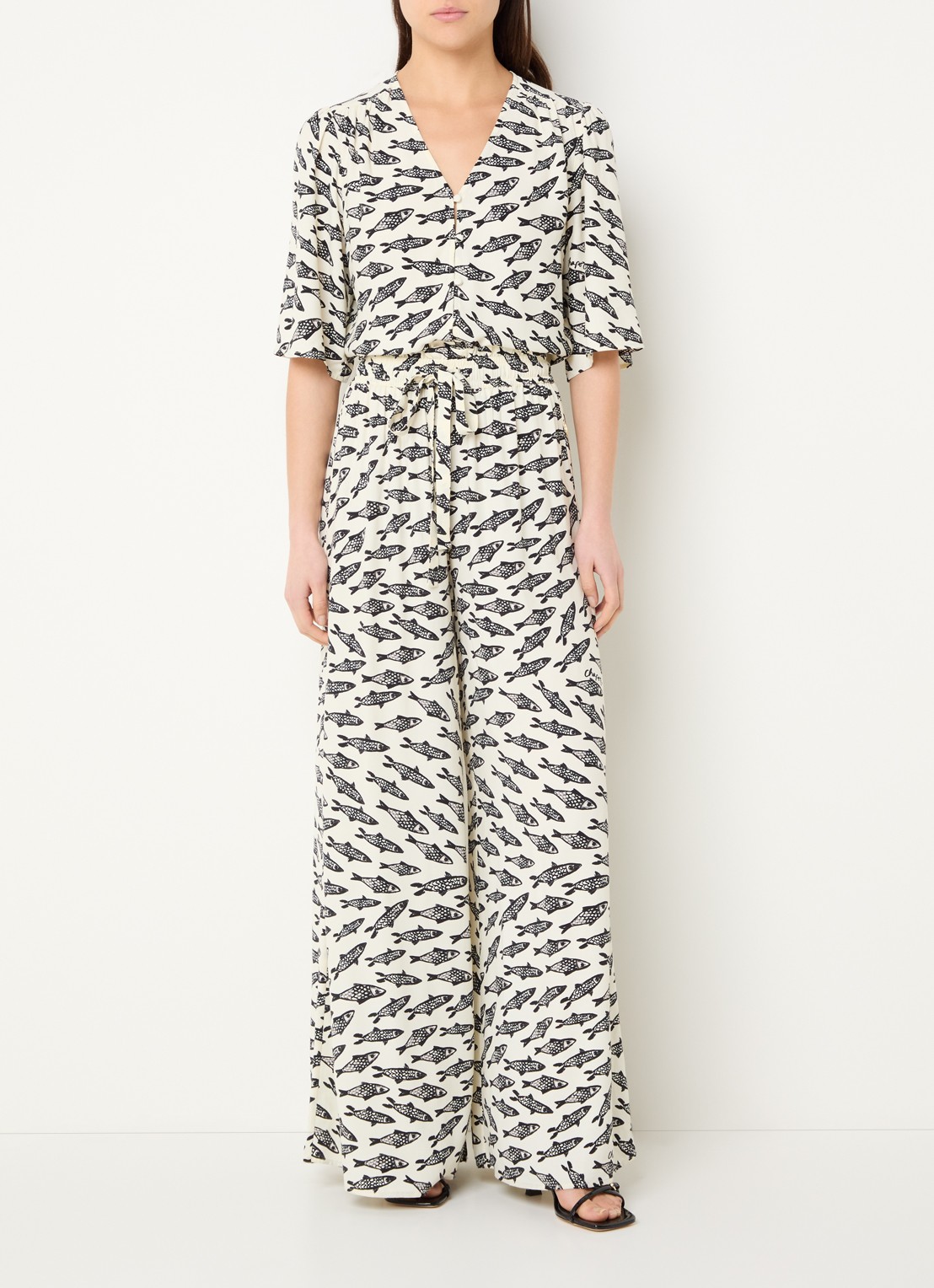 Fabienne Chapot Starlet blouse met print - voorkant 3 gebroken wit