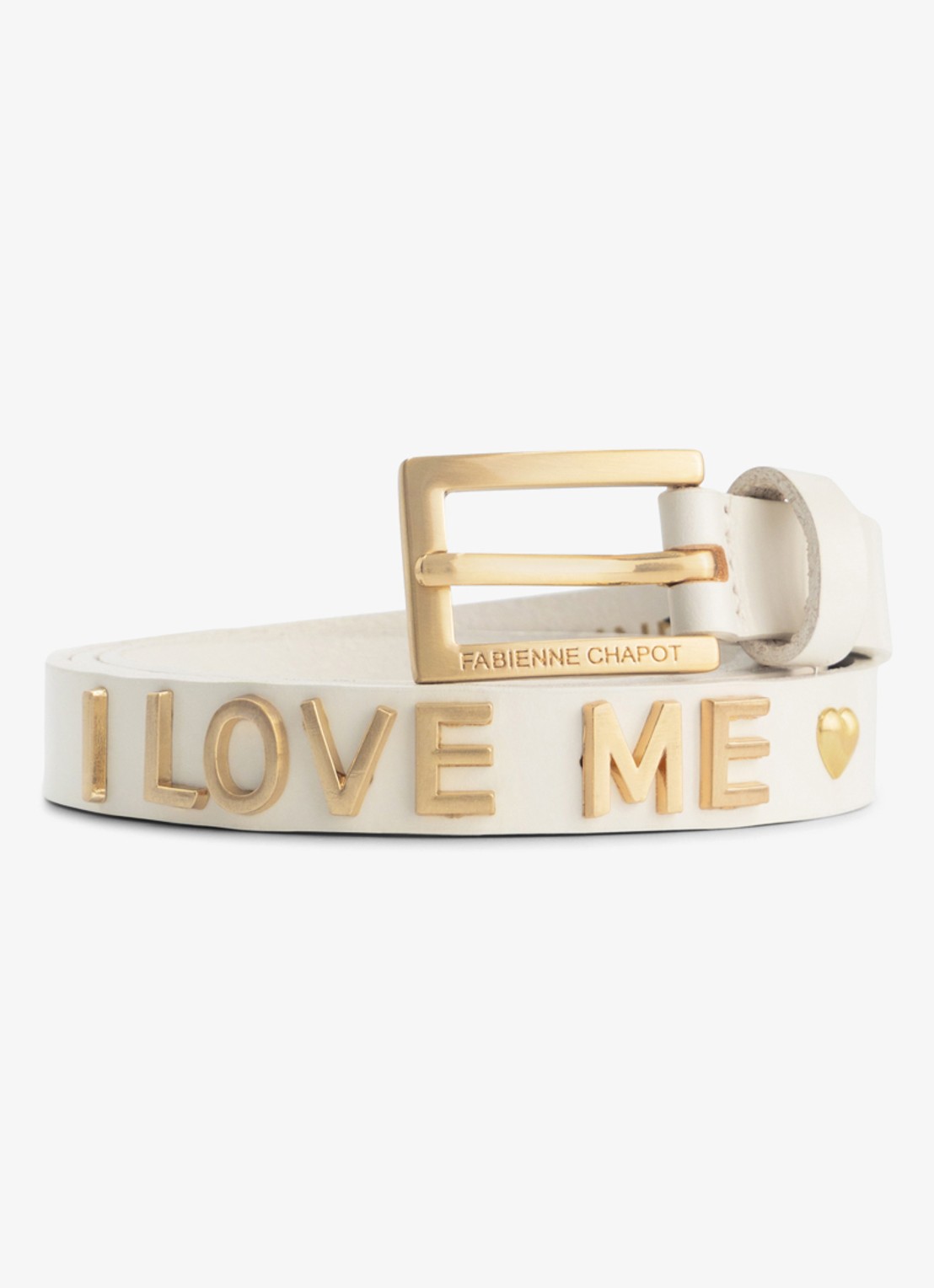 Fabienne Chapot Studded Loveletter riem van leer - voorkant gebroken wit