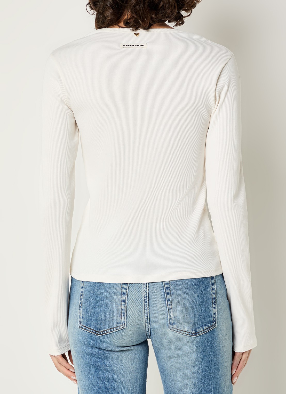 Fabienne Chapot Tanja longsleeve met ribstructuur - achterkant 3 gebroken wit
