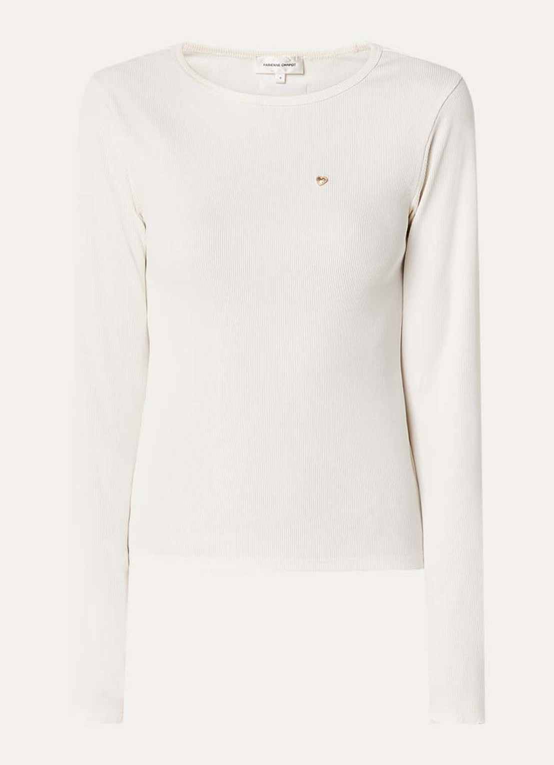 Fabienne Chapot Tanja longsleeve met ribstructuur - voorkant gebroken wit