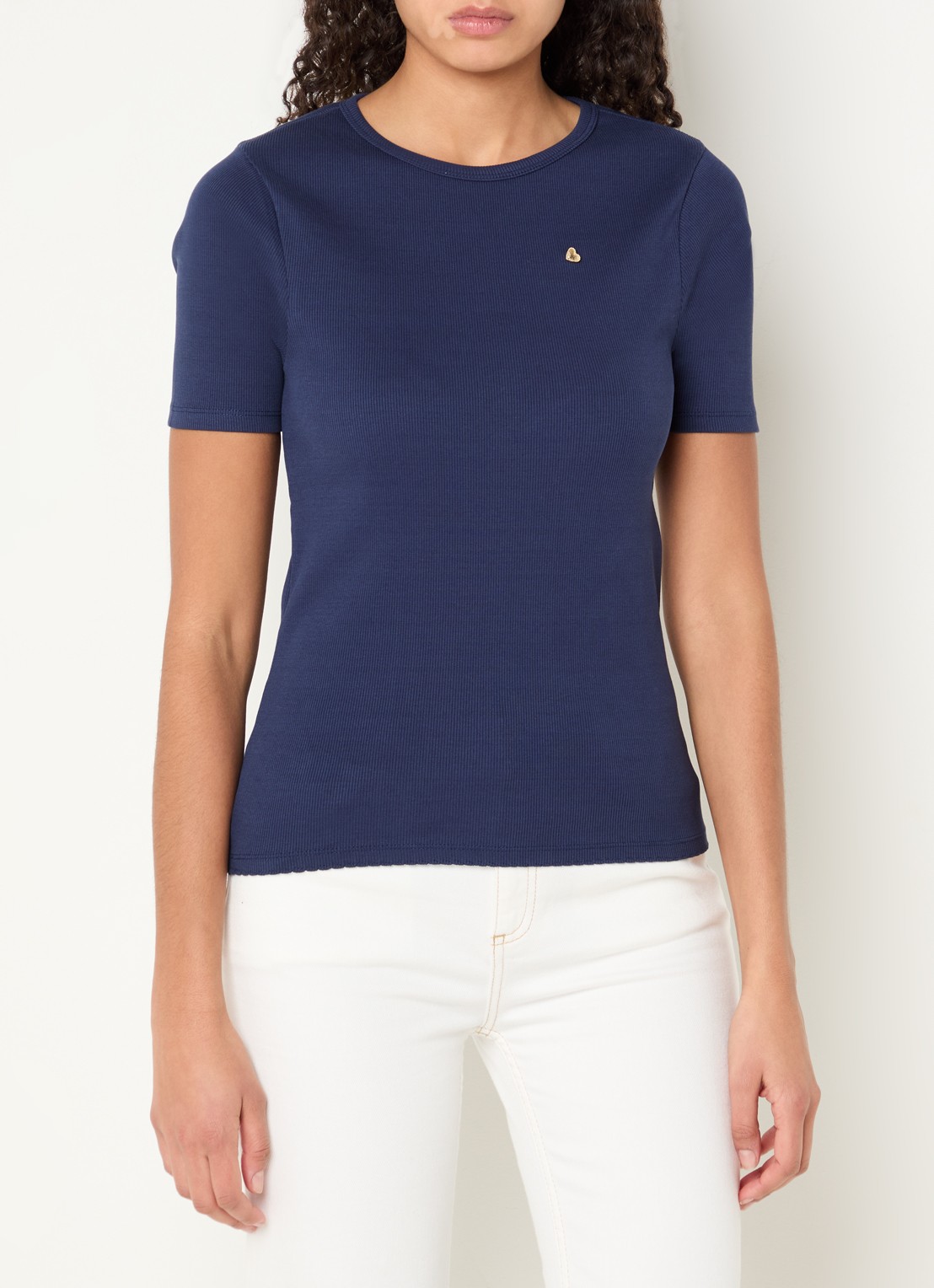 Fabienne Chapot Tanja T-shirt met ribstructuur - detail 4 donkerblauw