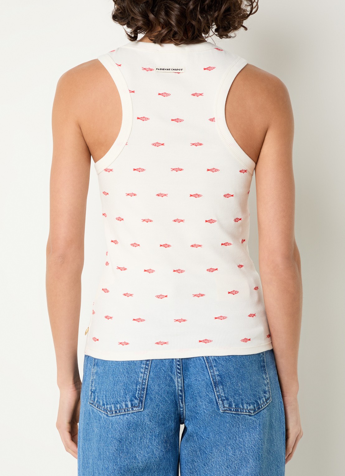 Fabienne Chapot Tanja tanktop met ribstructuur en borduring - achterkant 4 gebroken wit