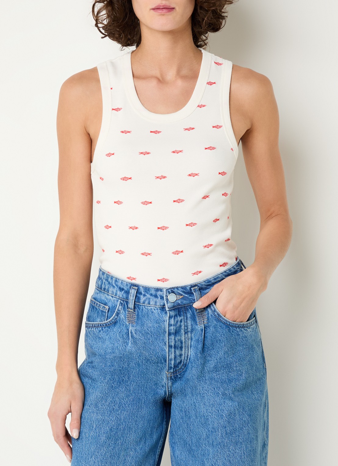 Fabienne Chapot Tanja tanktop met ribstructuur en borduring - detail 3 gebroken wit