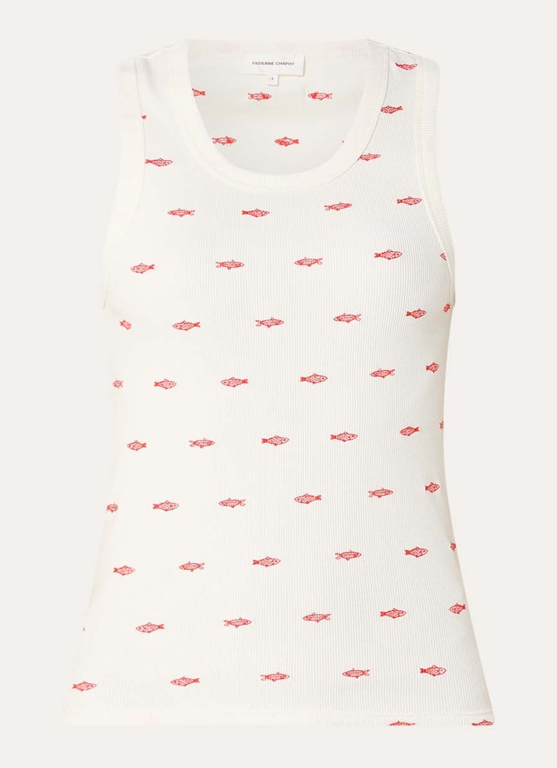 Fabienne Chapot Tanja tanktop met ribstructuur en borduring - voorkant gebroken wit