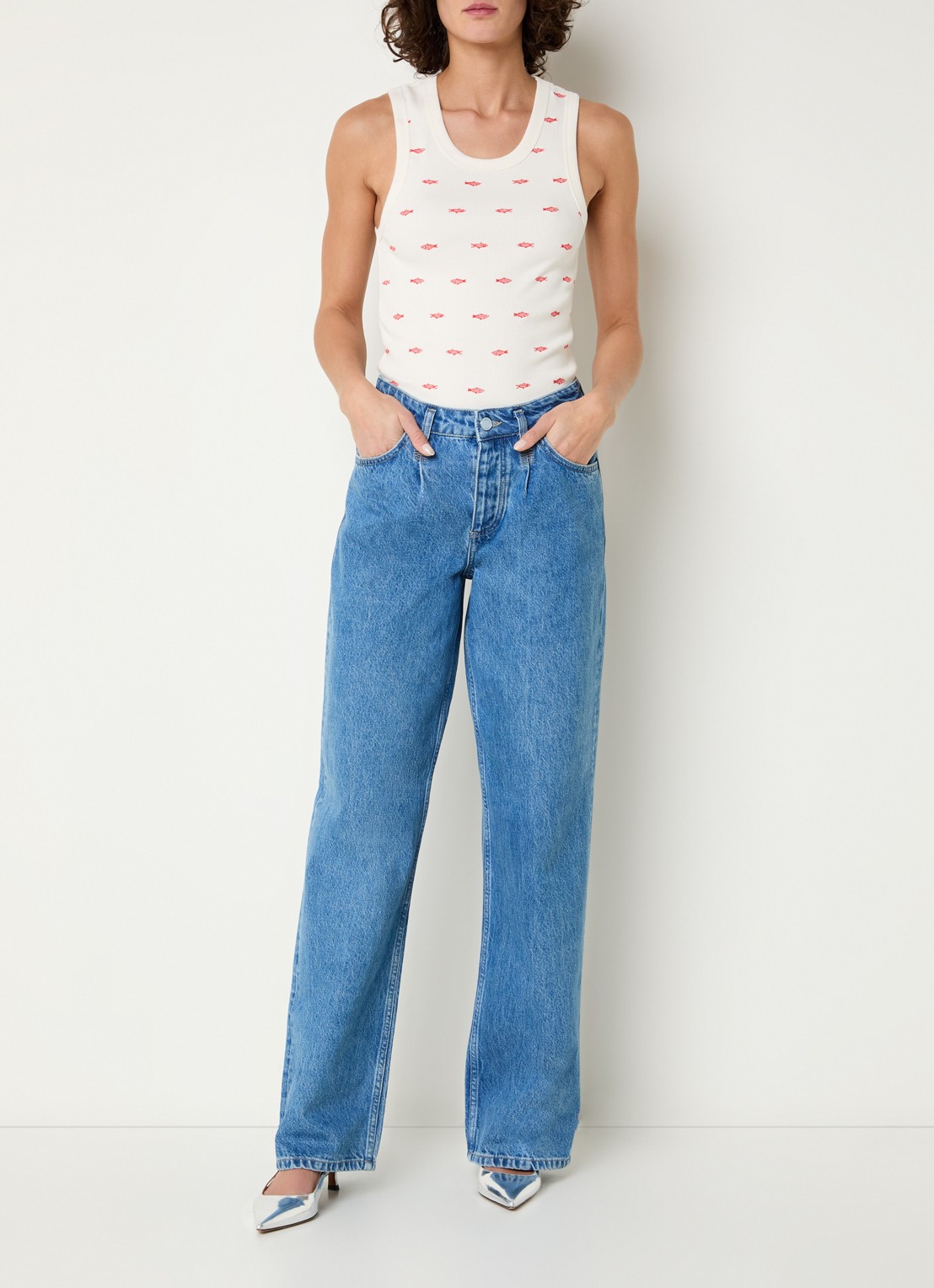 Fabienne Chapot Tanja tanktop met ribstructuur en borduring - voorkant 2 gebroken wit