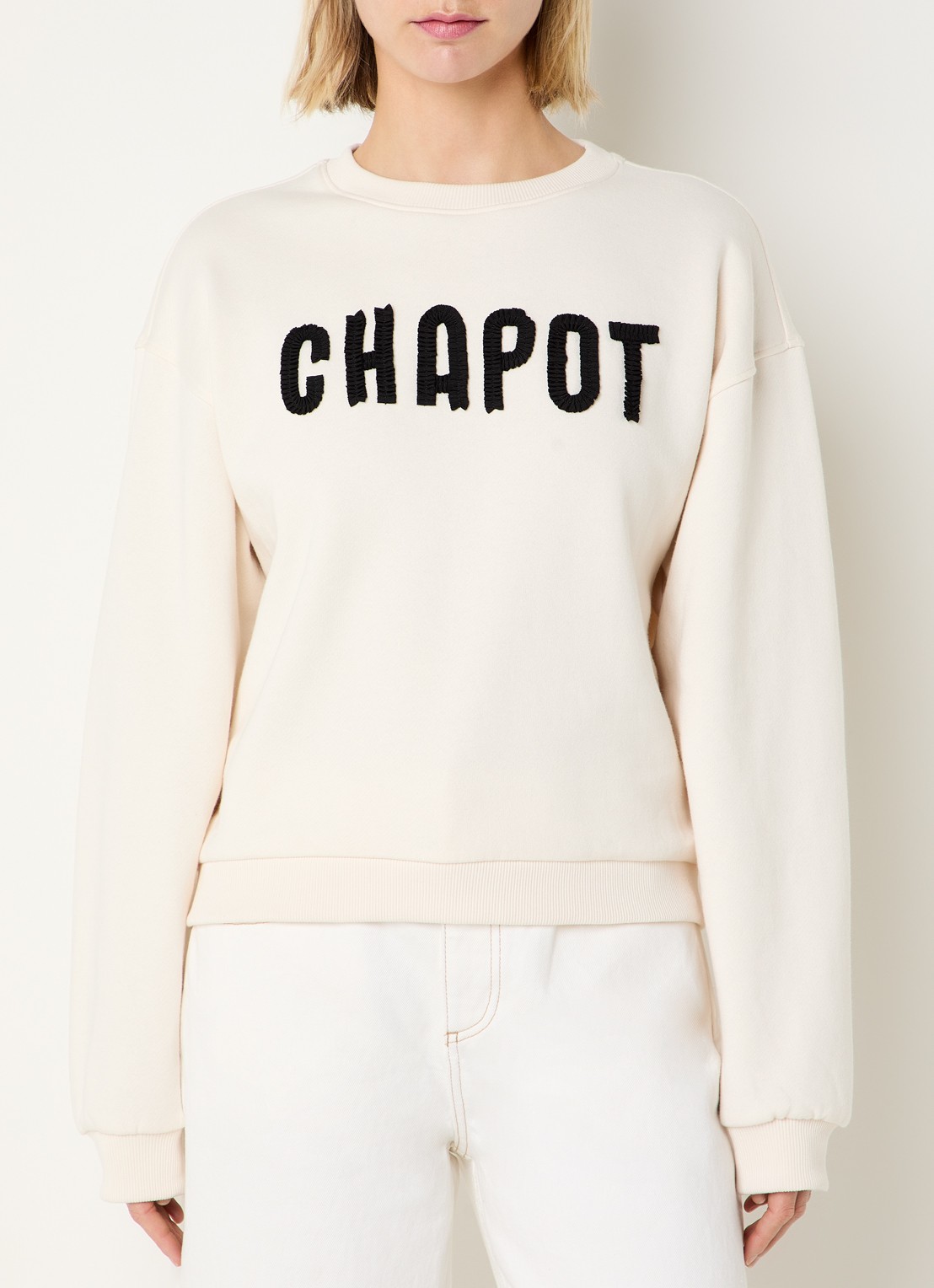 Fabienne Chapot Terry sweater met logoborduring - detail gebroken wit