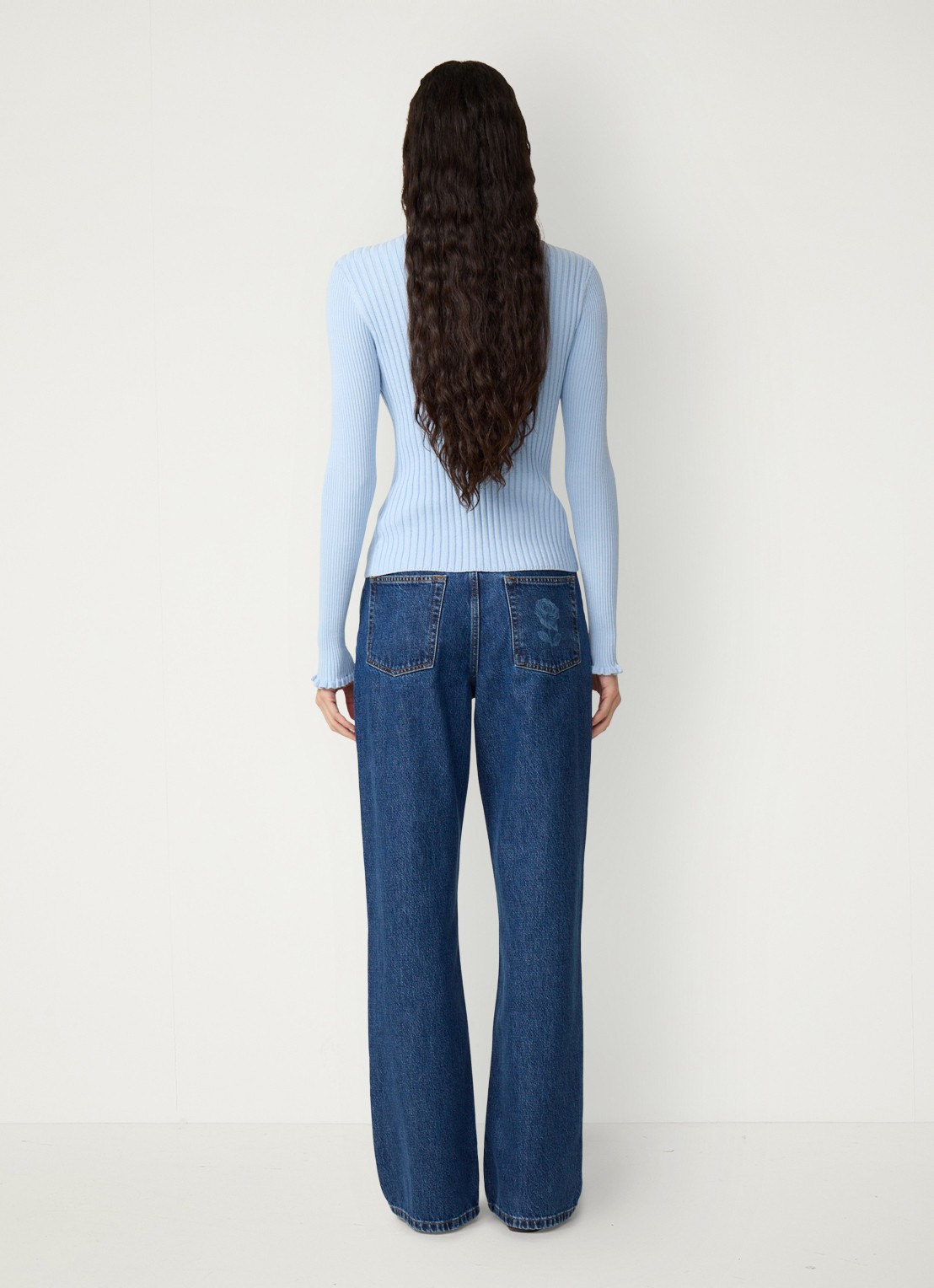 Fabienne Chapot Tess ribgebreid vest met kraag - achterkant 3 lichtblauw
