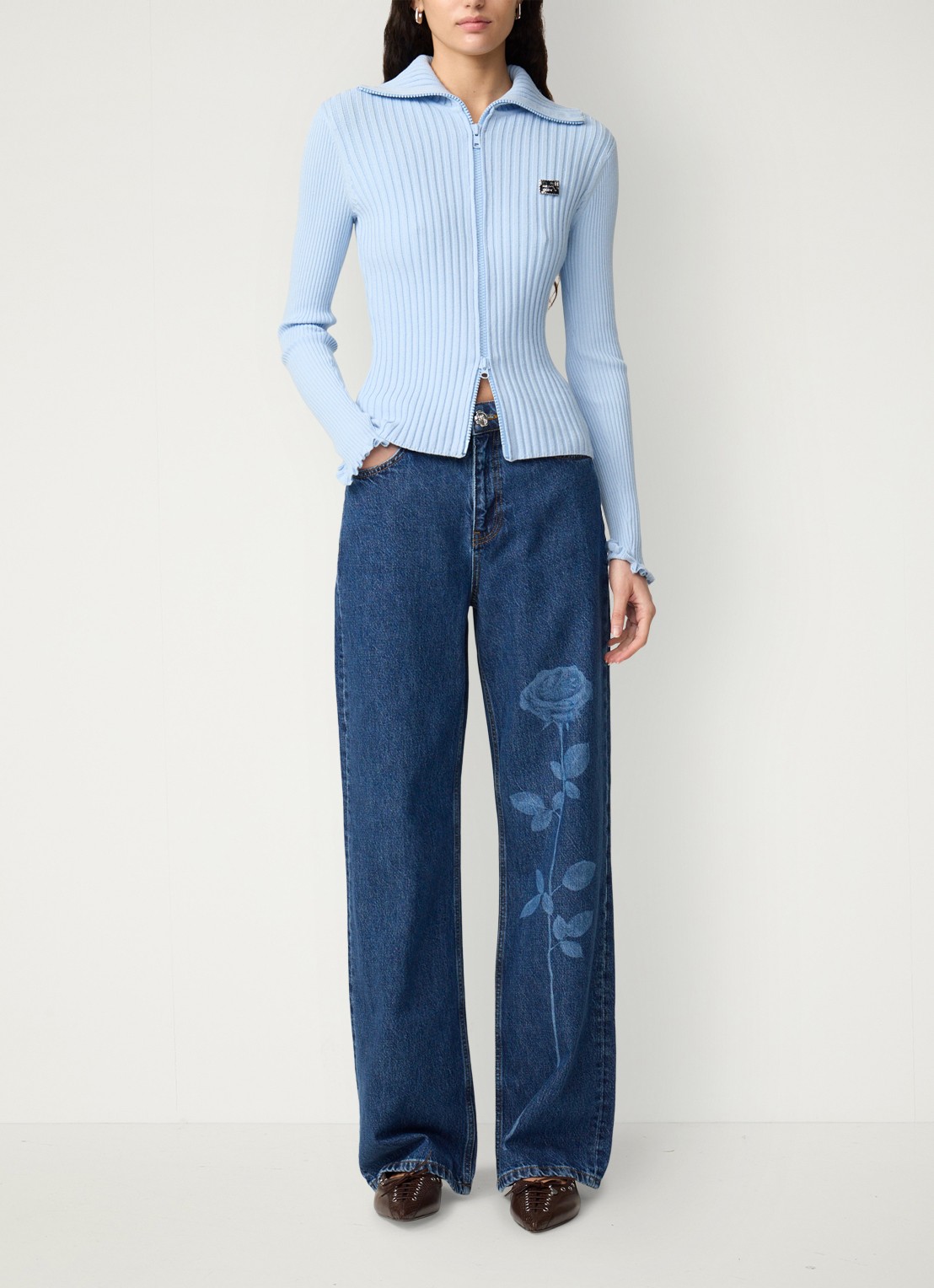 Fabienne Chapot Tess ribgebreid vest met kraag - voorkant 5 lichtblauw