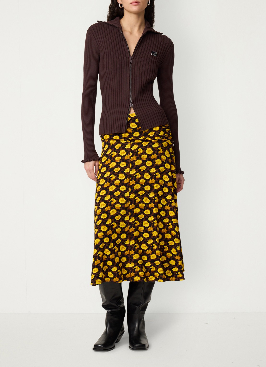 Fabienne Chapot Tess ribgebreid vest - voorkant 2 donkerbruin