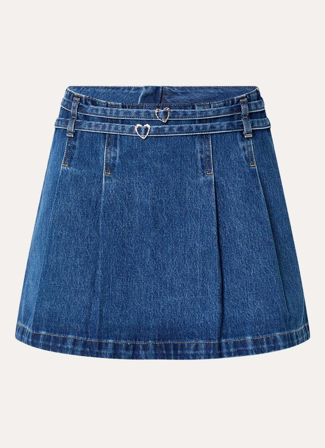 Fabienne Chapot Tessie mini spijkerrok met plooien - voorkant indigo