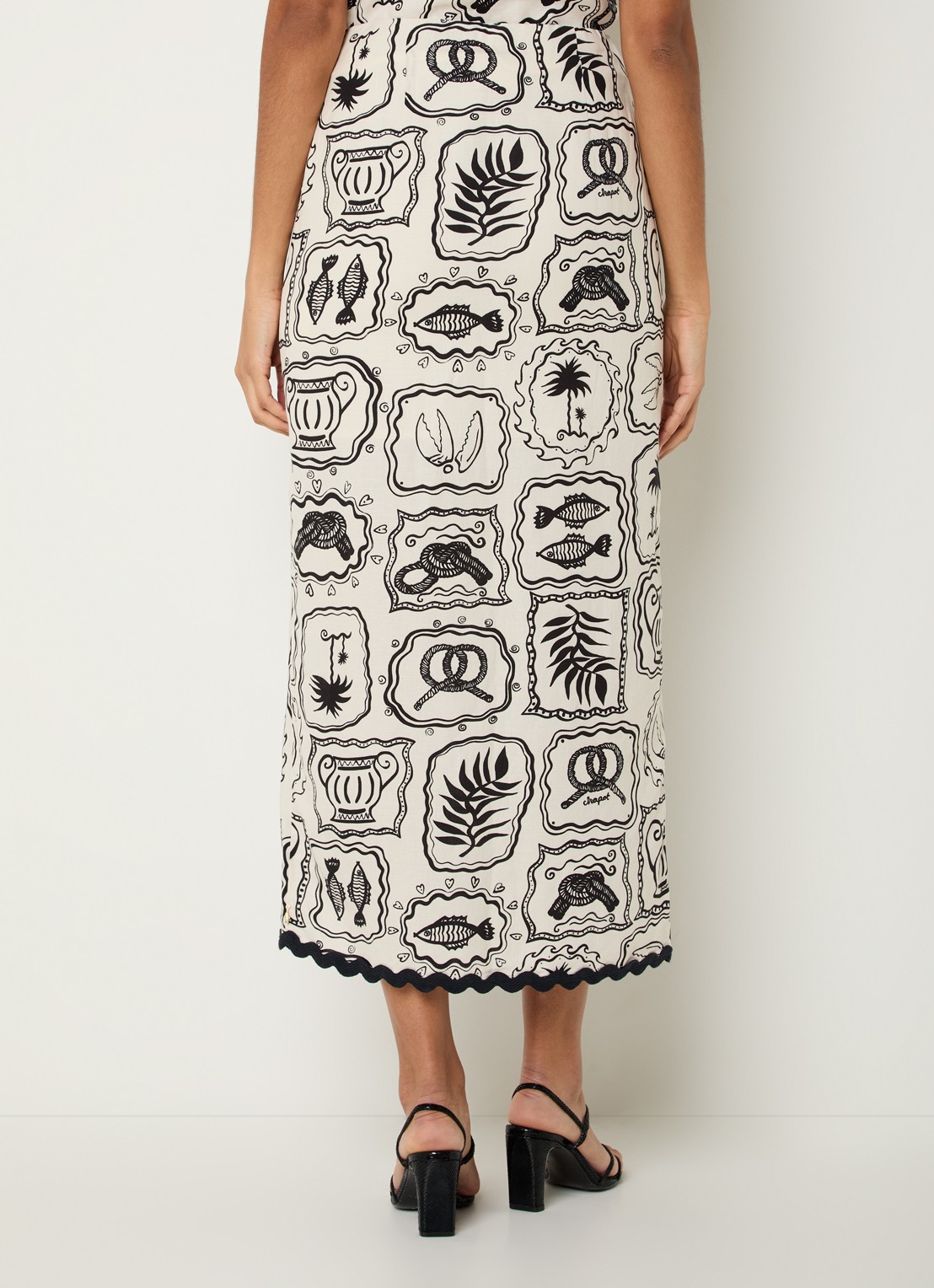 Fabienne Chapot Tila midi rok met print - achterkant 4 zwart