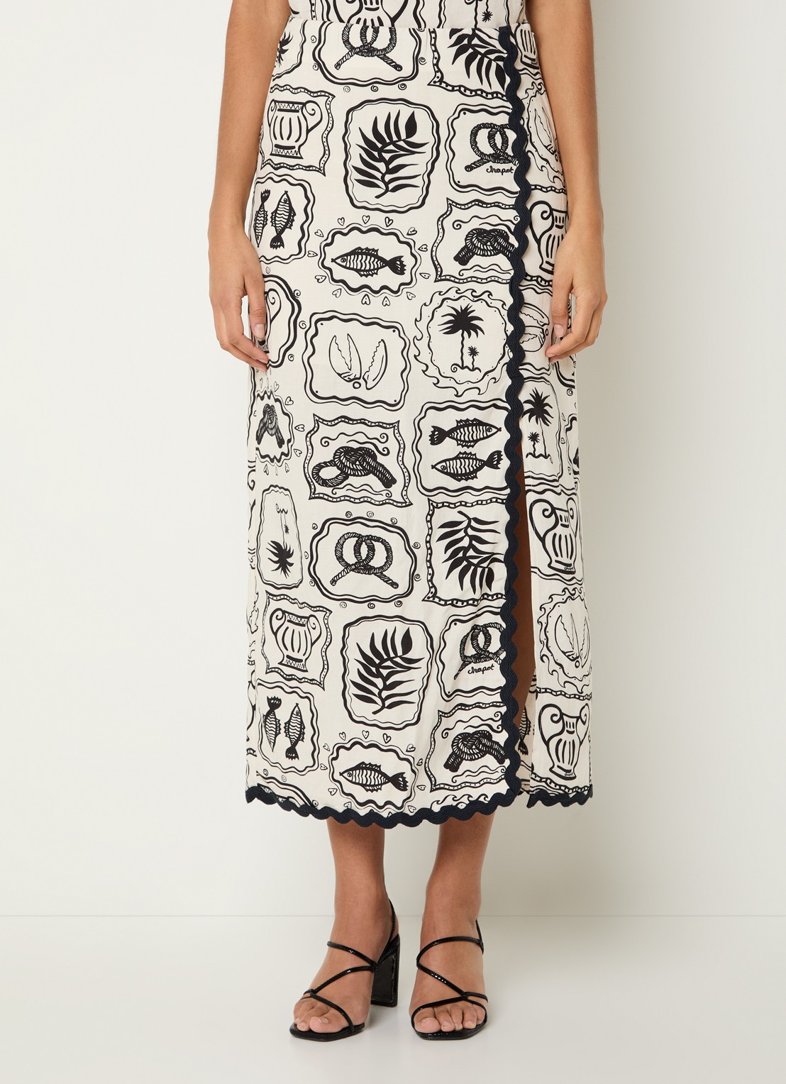 Fabienne Chapot Tila midi rok met print - detail 3 zwart