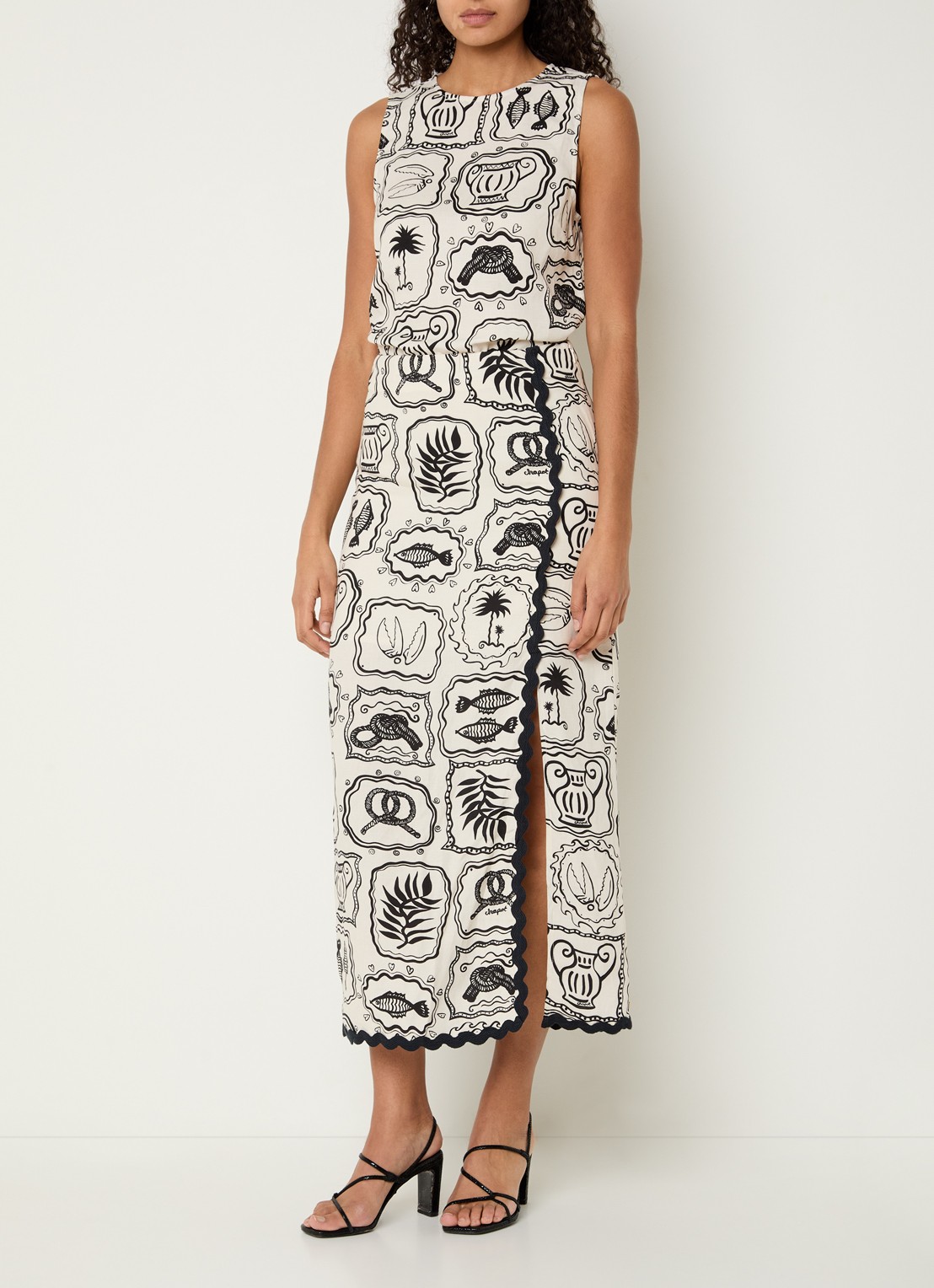 Fabienne Chapot Tila midi rok met print - voorkant 2 zwart