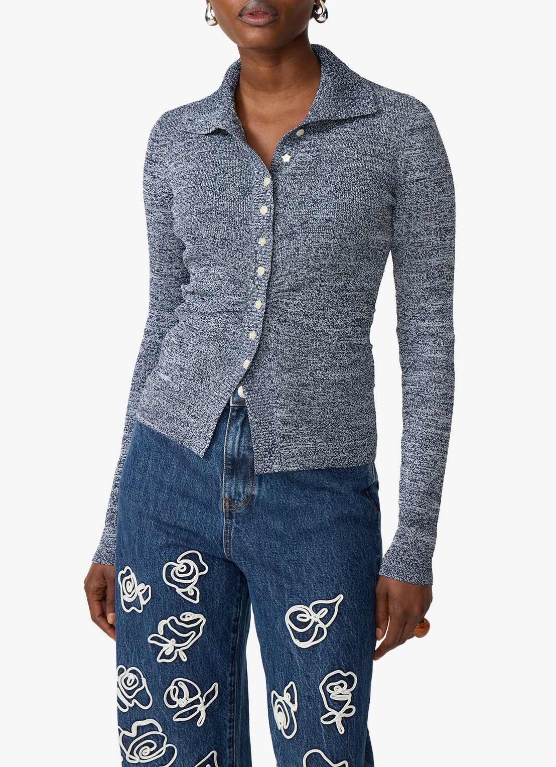 Fabienne Chapot Tilda fijngebreid vest met kraag - detail 2 donkerblauw