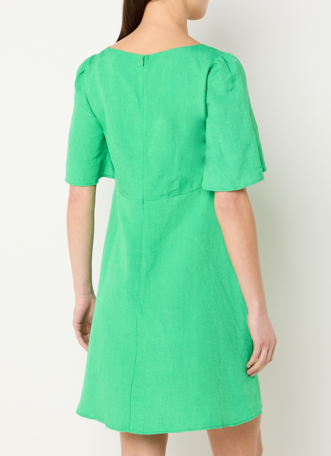 Fabienne Chapot Tilda mini jurk in linnenblend met gestrikt detail - achterkant groen