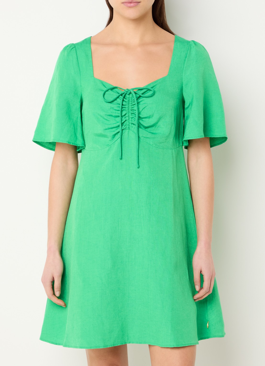 Fabienne Chapot Tilda mini jurk in linnenblend met gestrikt detail - detail 4 groen