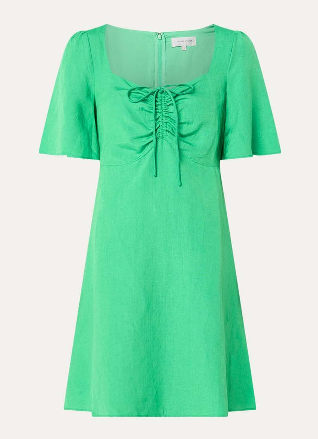 Fabienne Chapot Tilda mini jurk in linnenblend met gestrikt detail - voorkant 2 groen