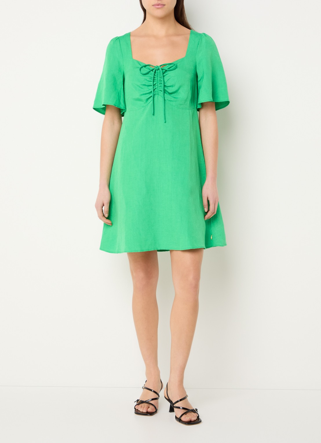 Fabienne Chapot Tilda mini jurk in linnenblend met gestrikt detail - voorkant 3 groen