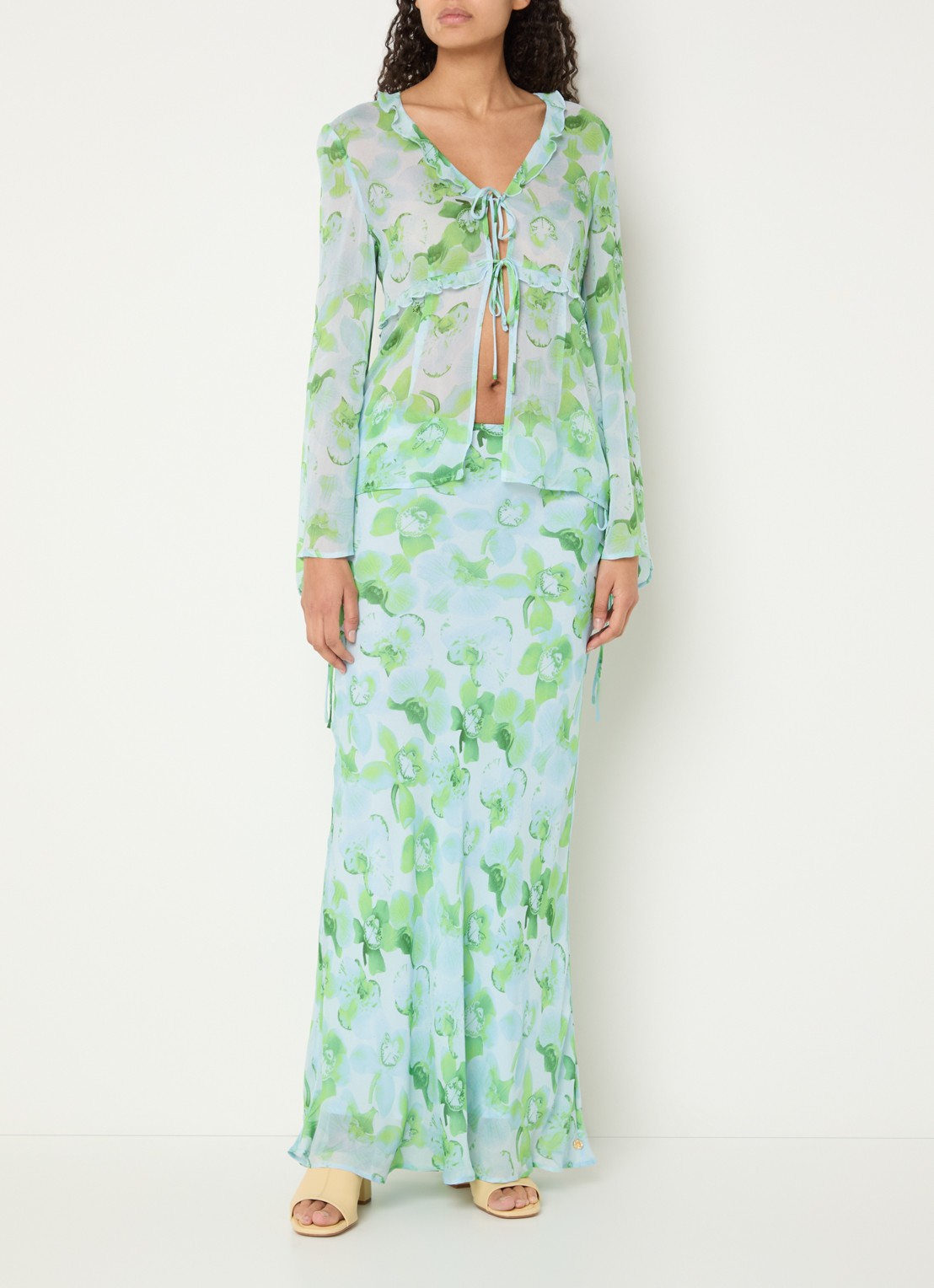 Fabienne Chapot Tinie semi-transparante blouse met print - voorkant 4 groen