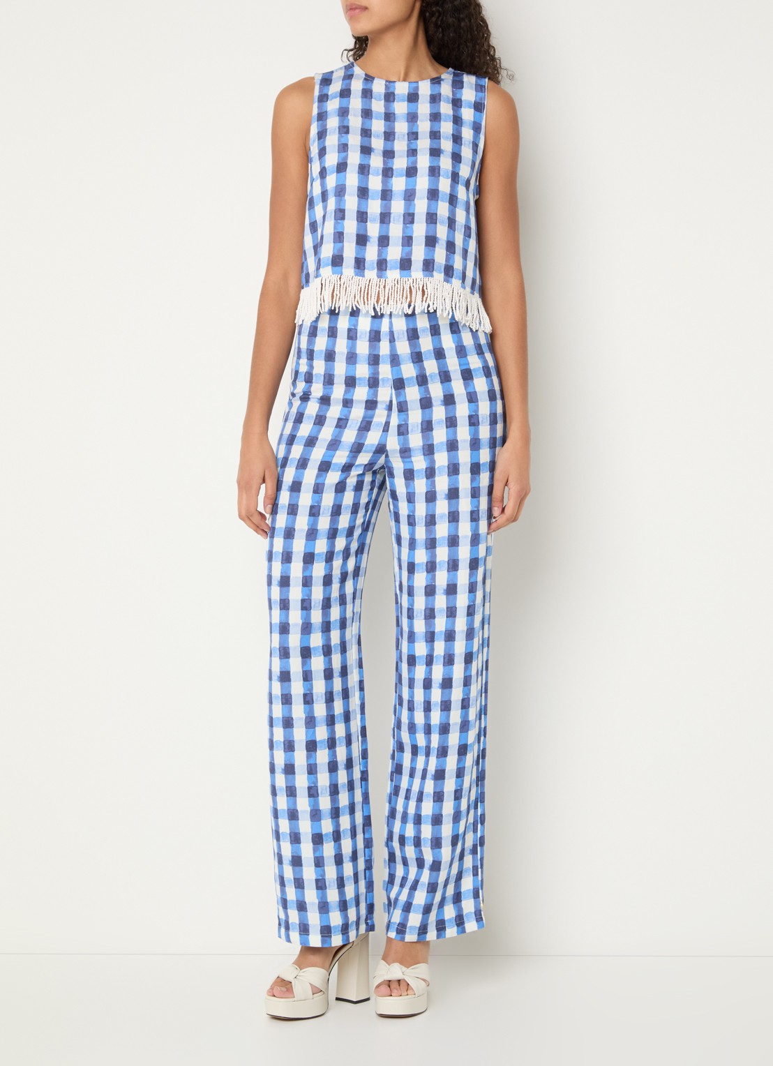 Fabienne Chapot Tropez high waist loose fit broek in linnenblend - voorkant 3 blauw