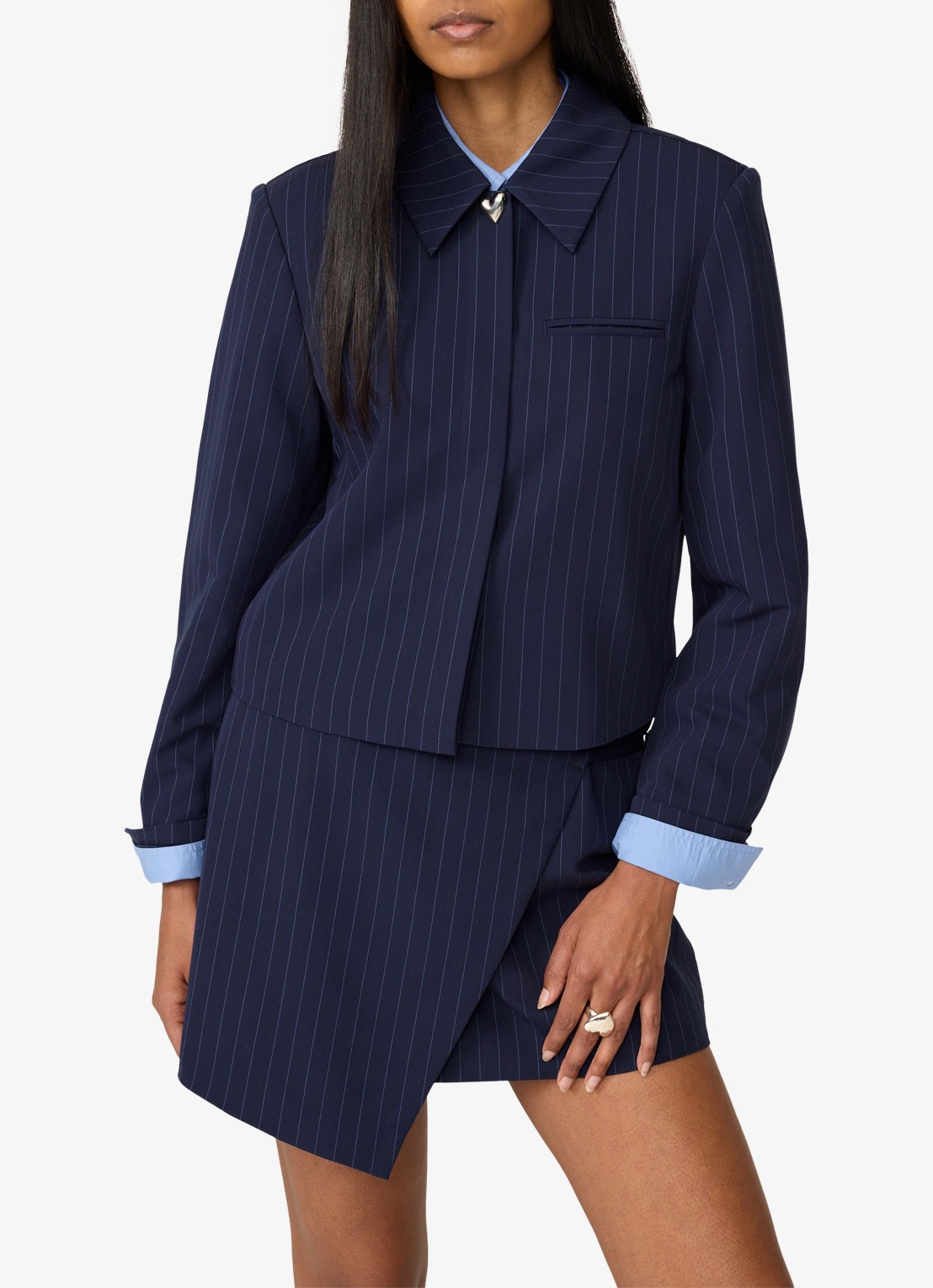 Fabienne Chapot Vito blazer met krijtstreep - detail 4 donkerblauw