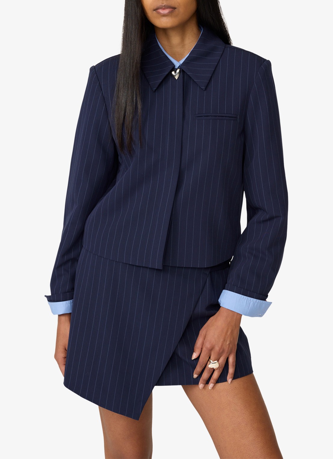 Fabienne Chapot Vito blazer met krijtstreep - detail 6 donkerblauw