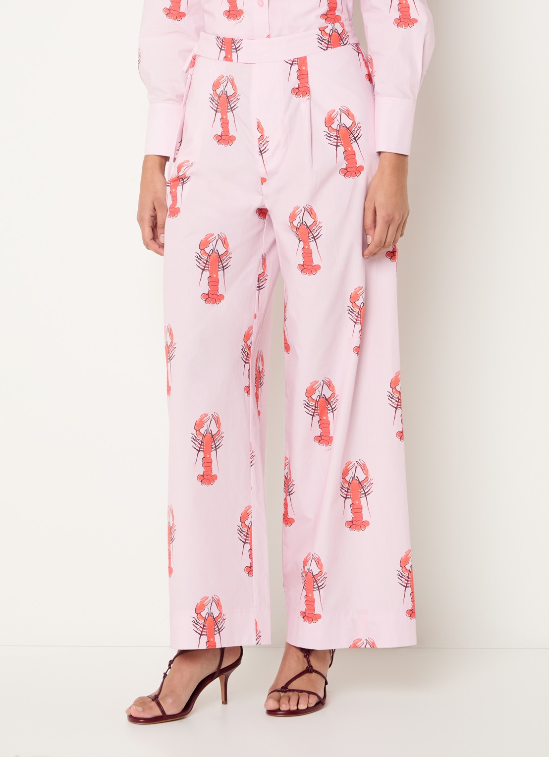Fabienne Chapot Vivien high waist wide fit pantalon met print - detail 2 roze