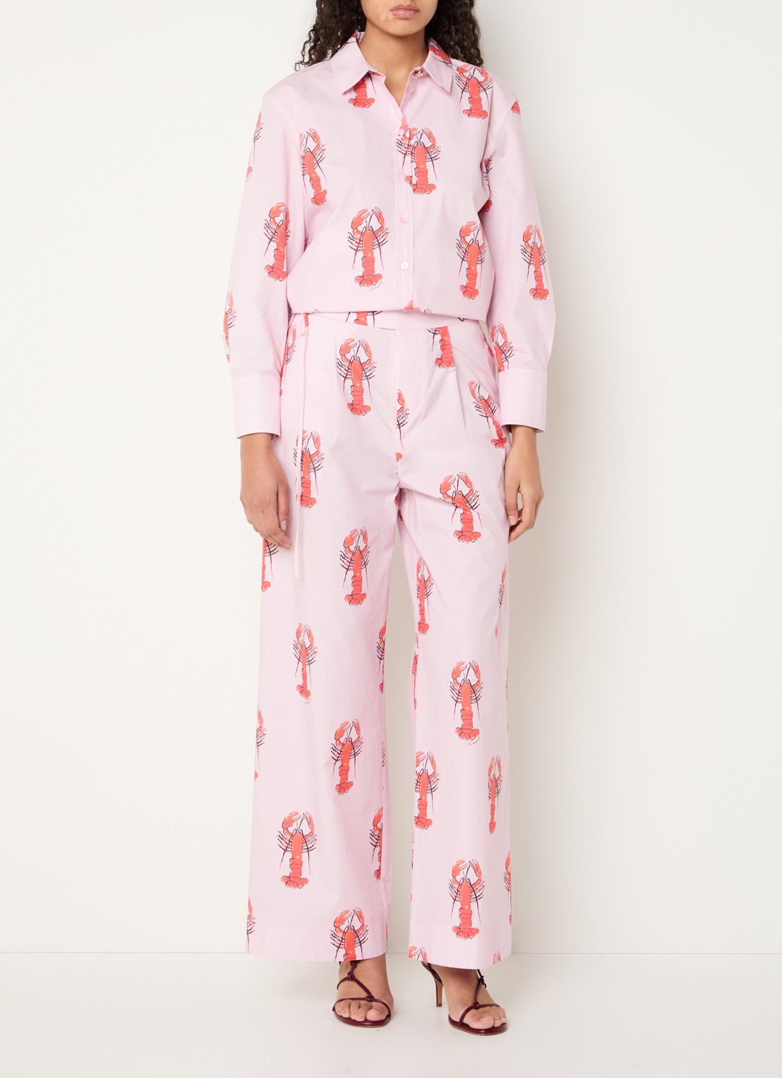 Fabienne Chapot Vivien high waist wide fit pantalon met print - voorkant 4 roze