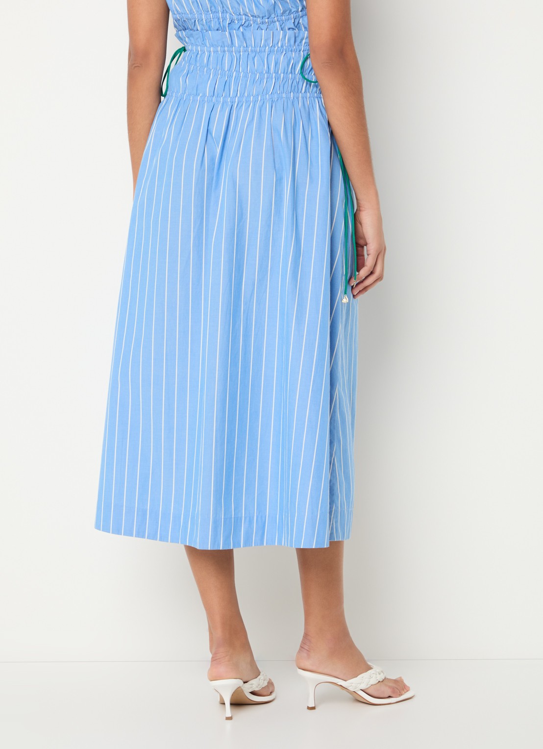 Fabienne Chapot Yoko midi rok met streepprint en strikdetail - achterkant lichtblauw