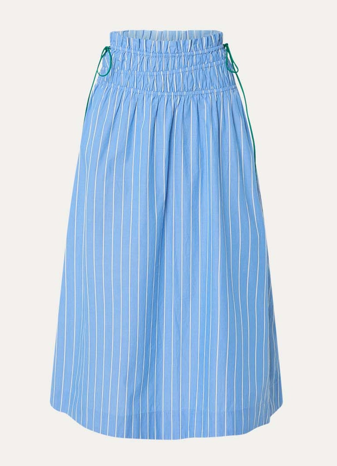 Fabienne Chapot Yoko midi rok met streepprint en strikdetail - voorkant 2 lichtblauw