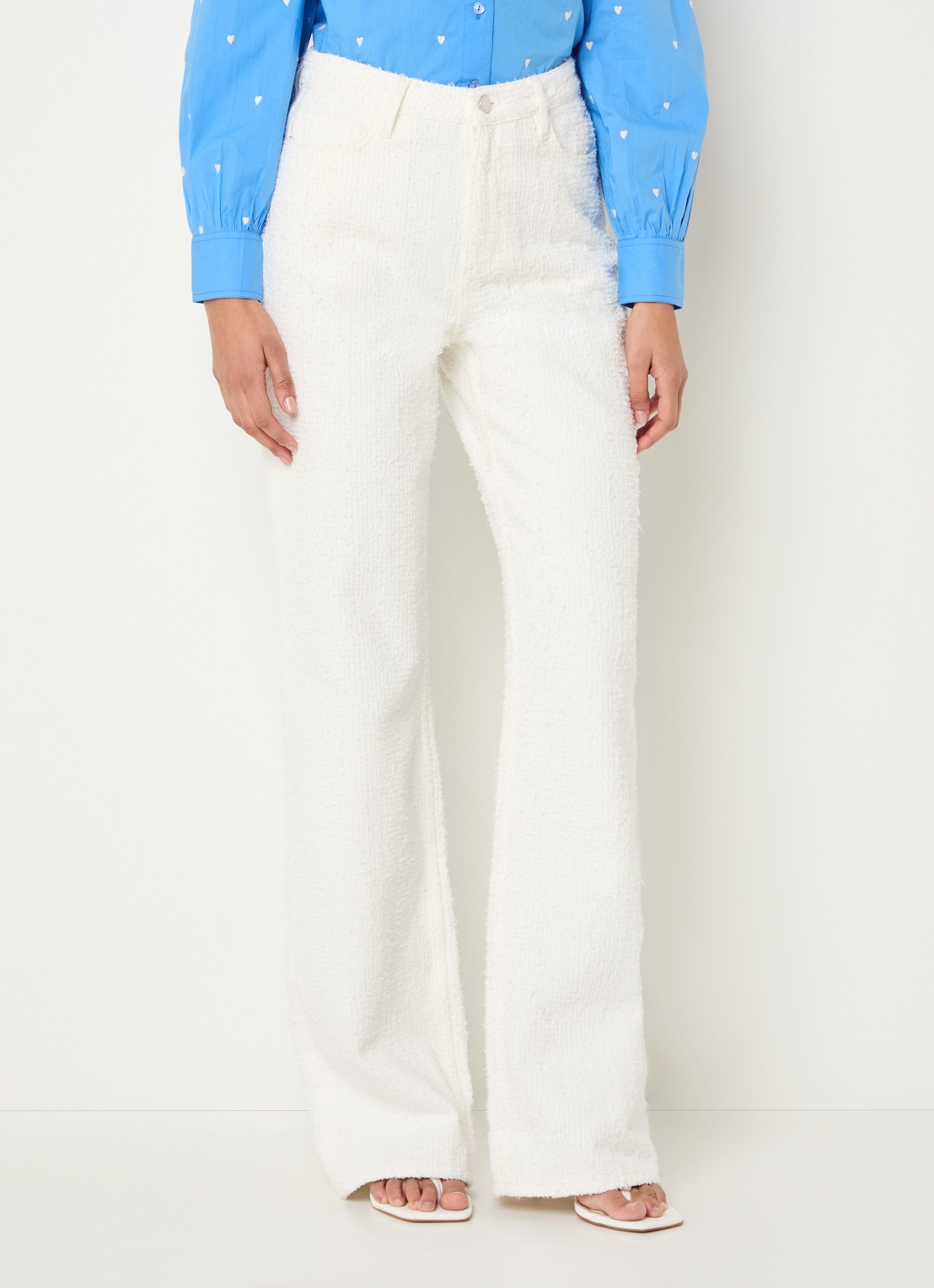 Fabienne Chapot Zoe high waist loose fit pantalon met  structuur - detail 3 creme
