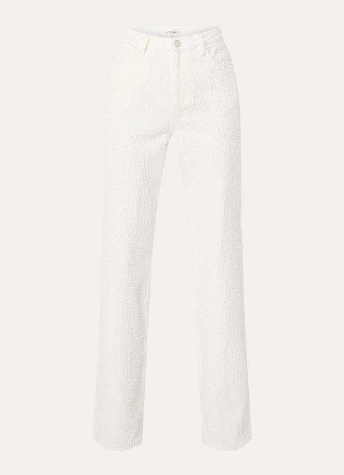 Fabienne Chapot Zoe high waist loose fit pantalon met  structuur - voorkant creme