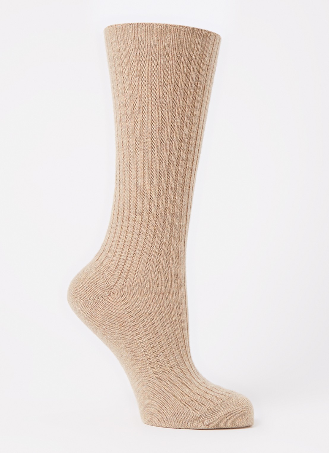 Falke Cosy ribgebreide sokken in kasjmierblend - voorkant 2 beige