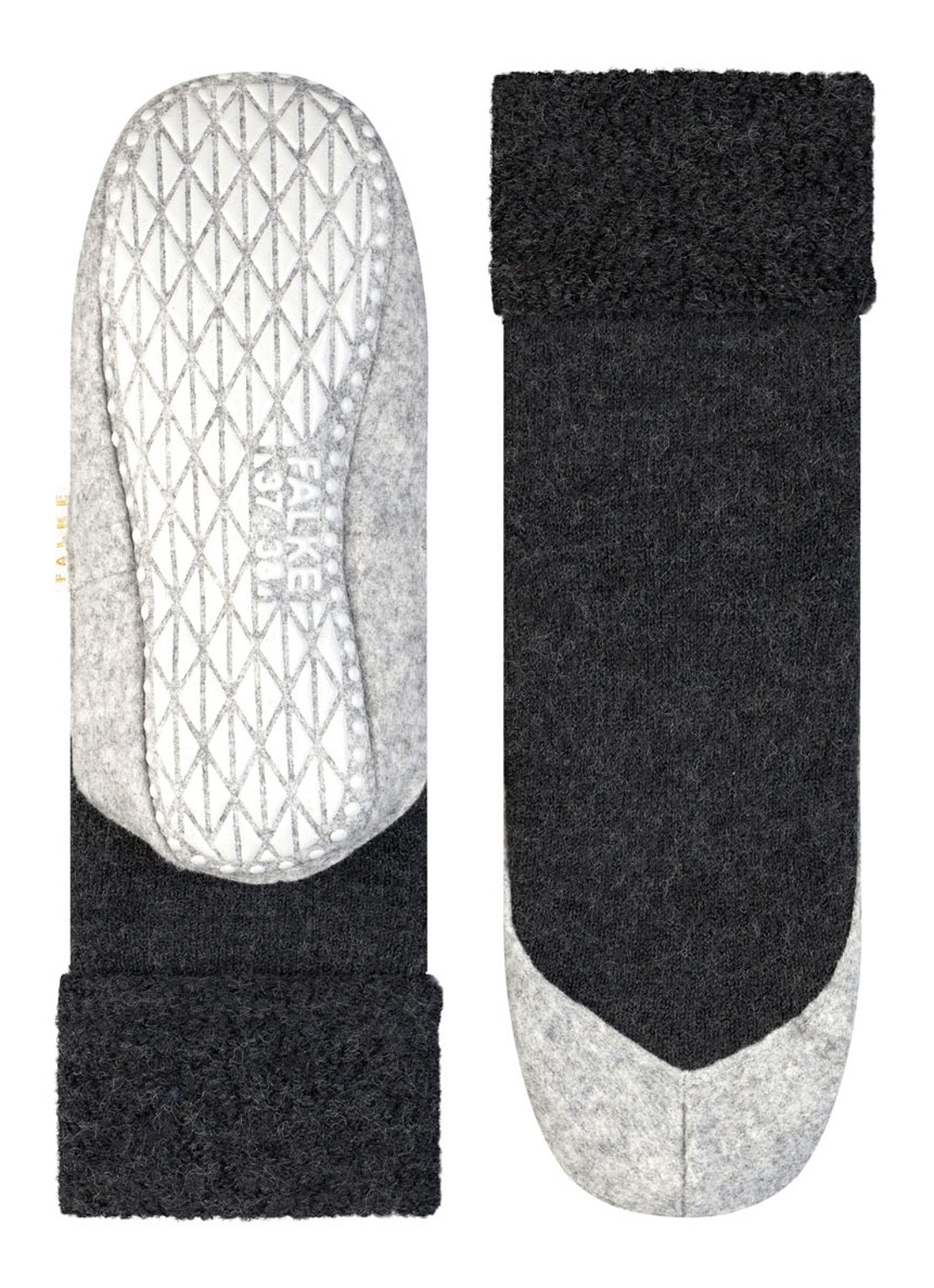 Falke Cosyshoe huissokken in wolblend met anti-slip - detail 5 antraciet