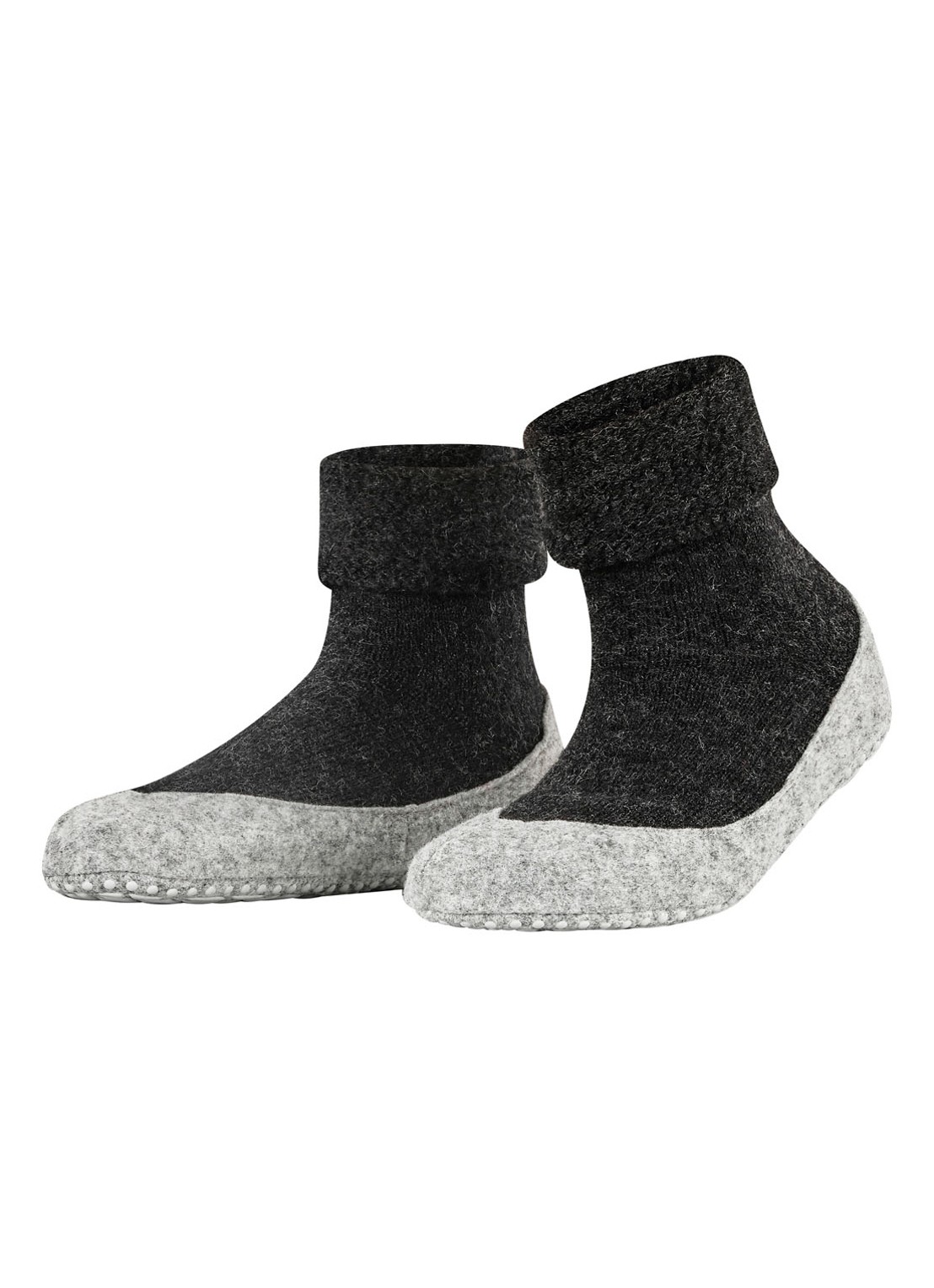 Falke Cosyshoe huissokken in wolblend met anti-slip - voorkant antraciet
