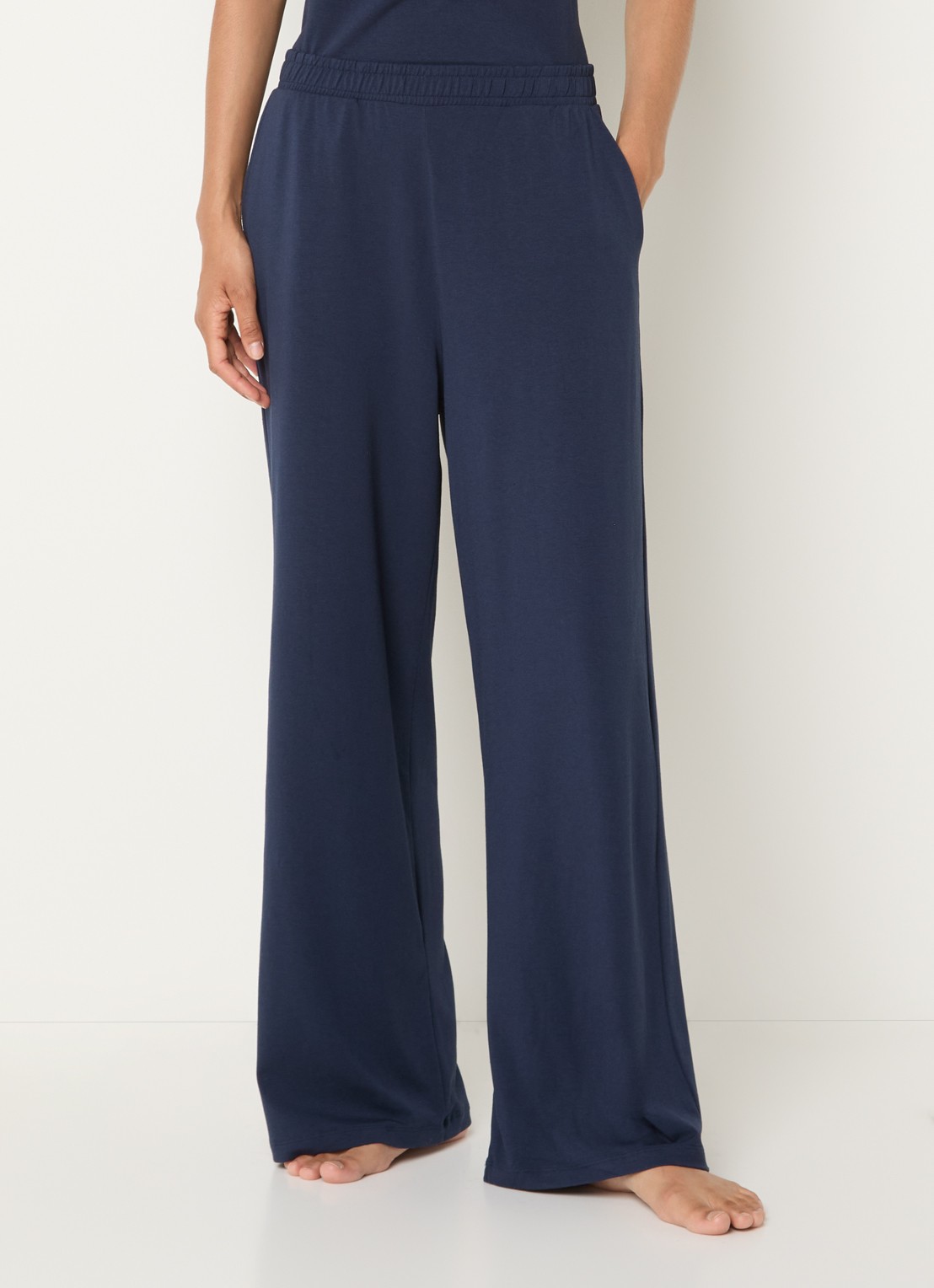 Falke High waist straight fit loungebroek  - detail blauw