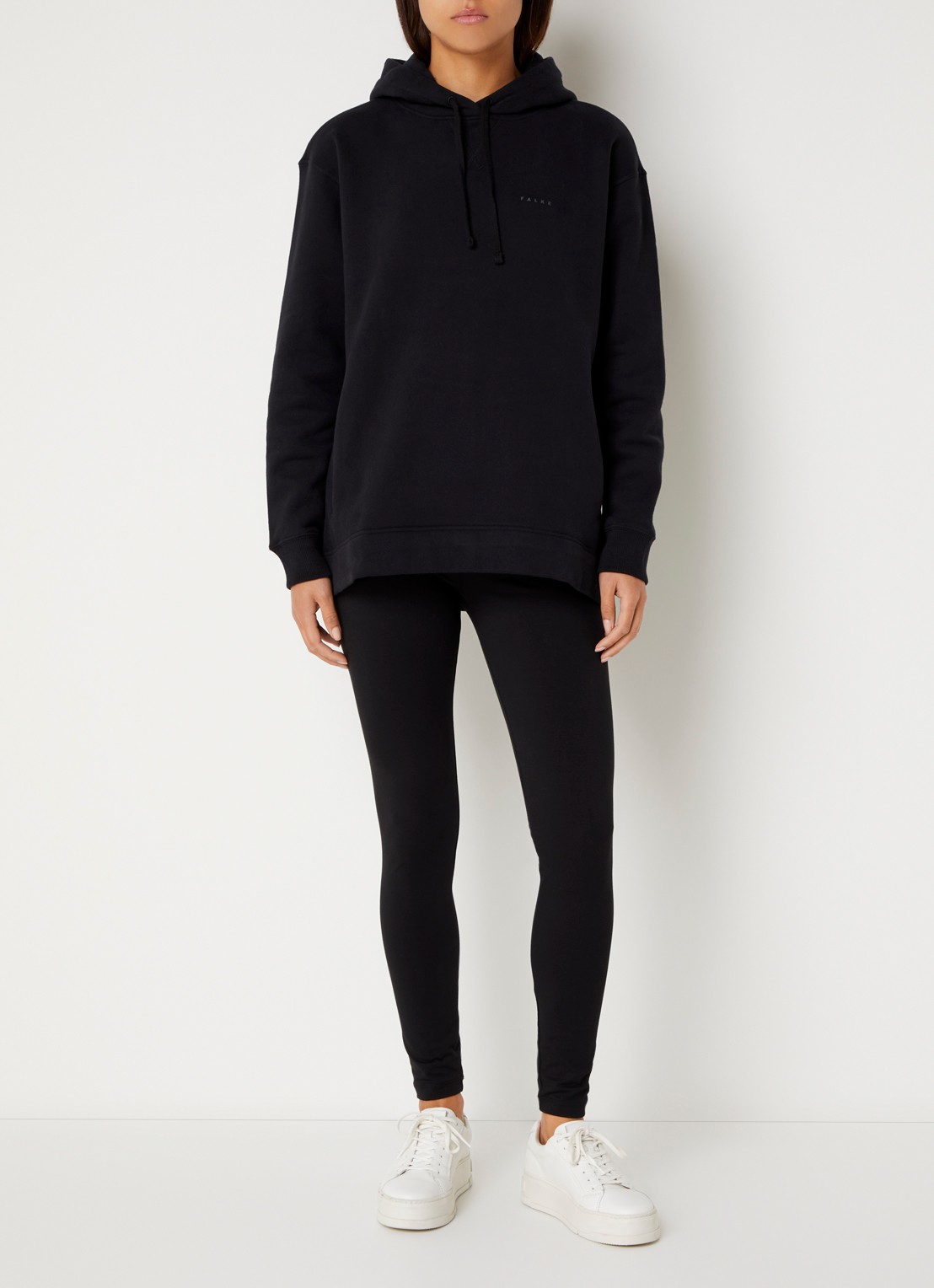 Falke Hoodie met logoprint - voorkant 4 zwart