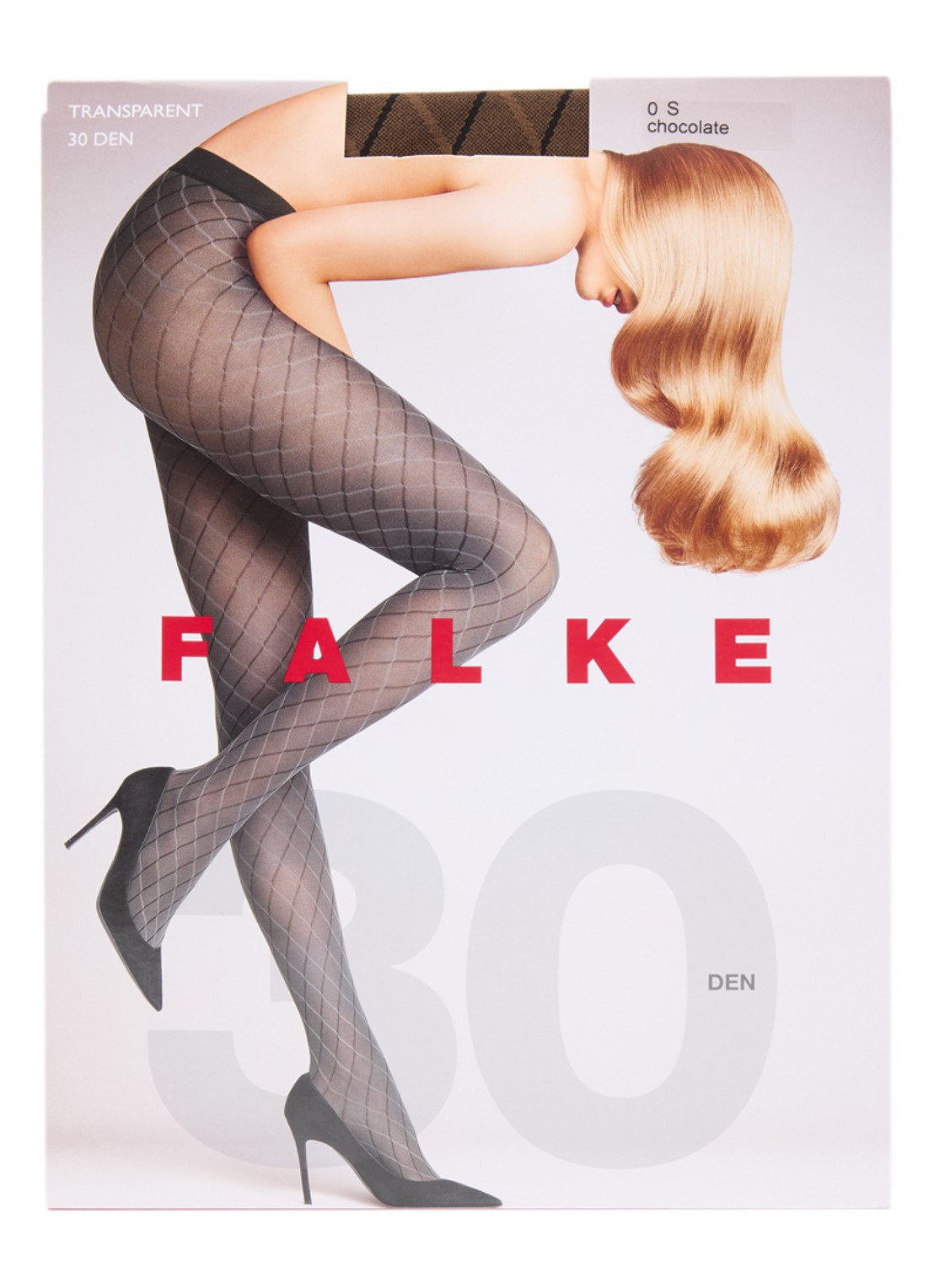 Falke Intrigue panty met ruitdessin in 30 den Chocolate - voorkant chocoladebruin