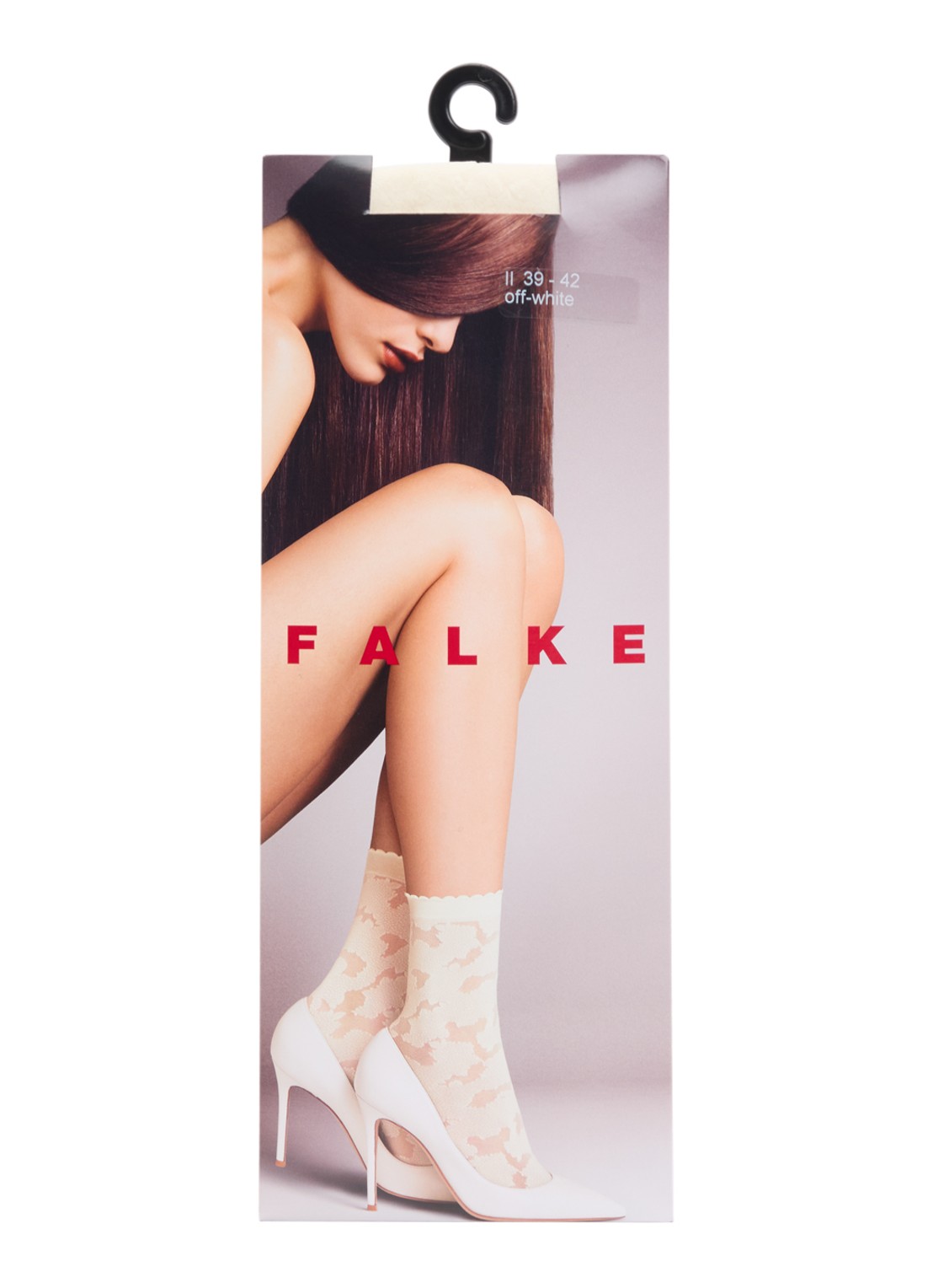 Falke Pantysokken in 20 denier met bloemenprint - voorkant gebroken wit