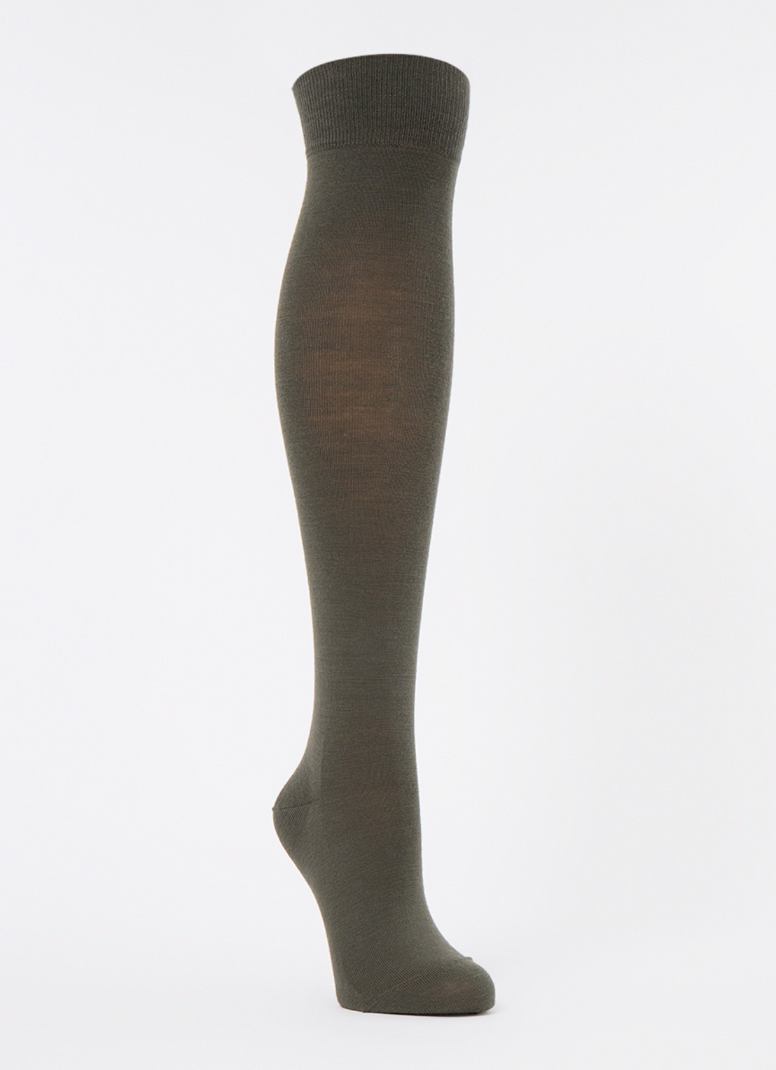 Falke Softmerino kniekousen in scheerwolblend - voorkant 2 bronsgroen