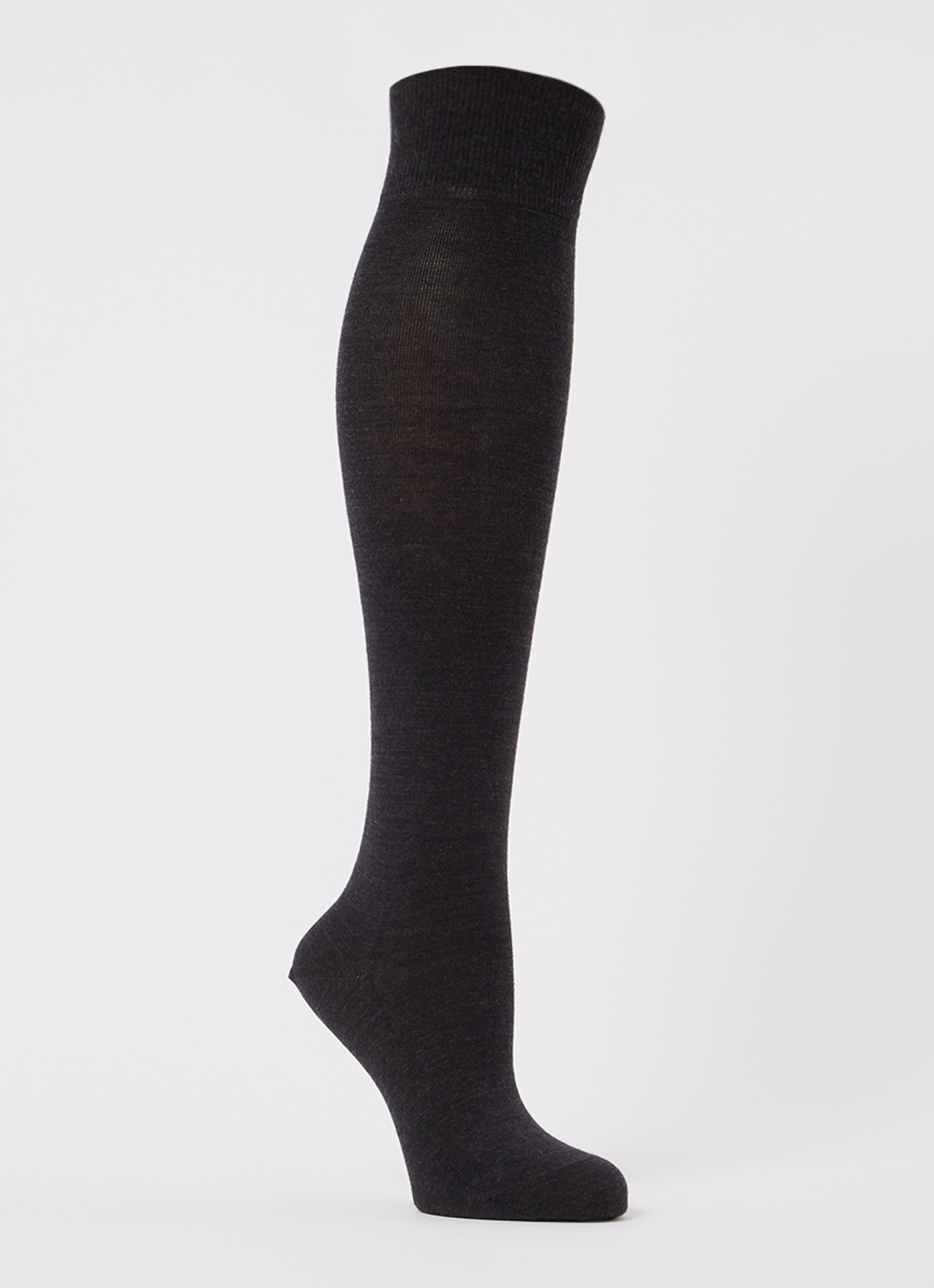 Falke Softmerino kniekousen in wolblend - voorkant 2 antraciet