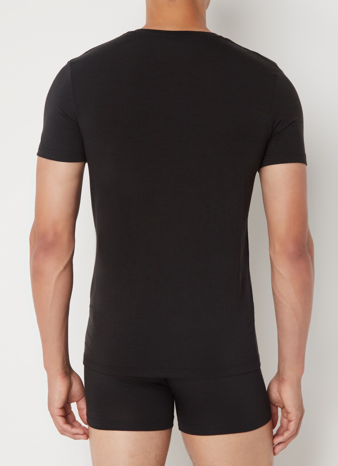 Falke T-shirt in wolblend met V-hals - achterkant 3 zwart