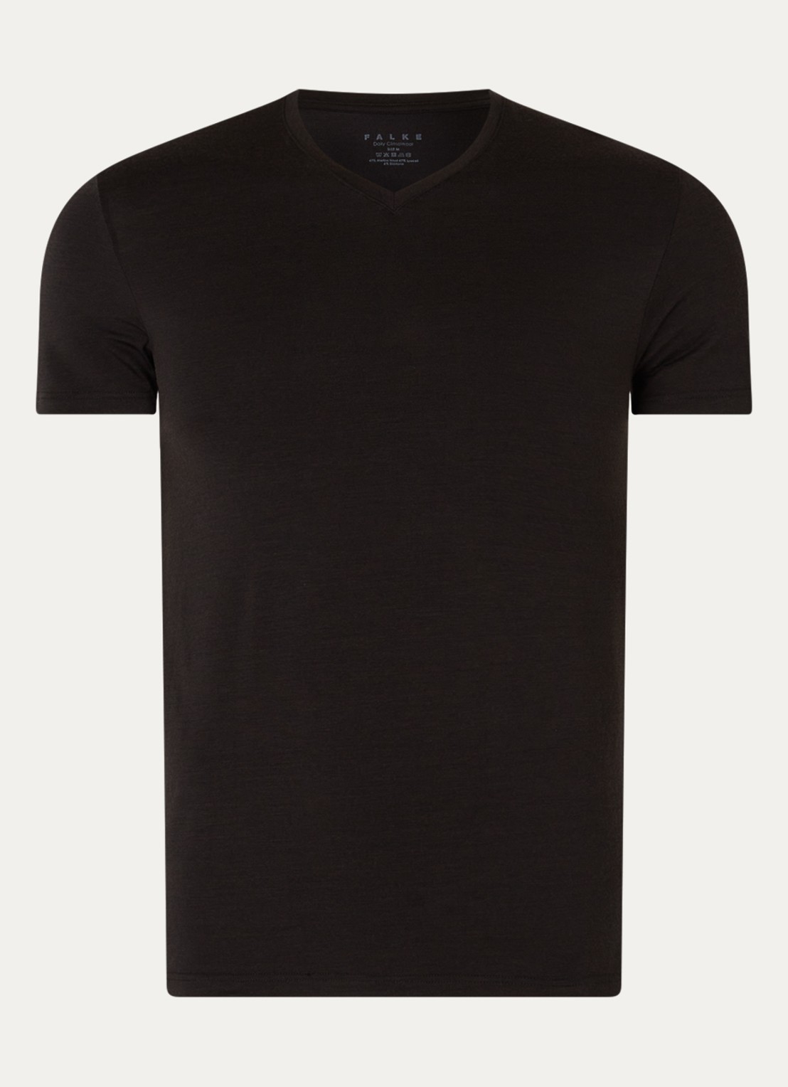 Falke T-shirt in wolblend met V-hals - voorkant zwart
