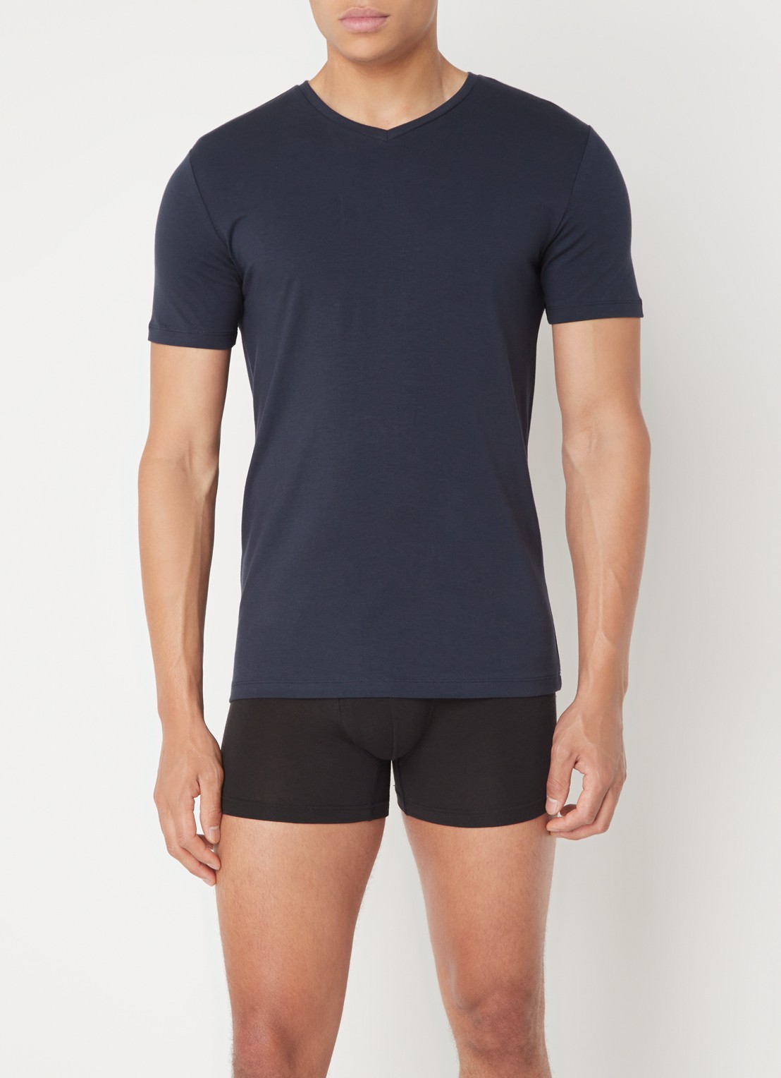 Falke T-shirt met V-hals in 2-pack - voorkant 2 donkerblauw
