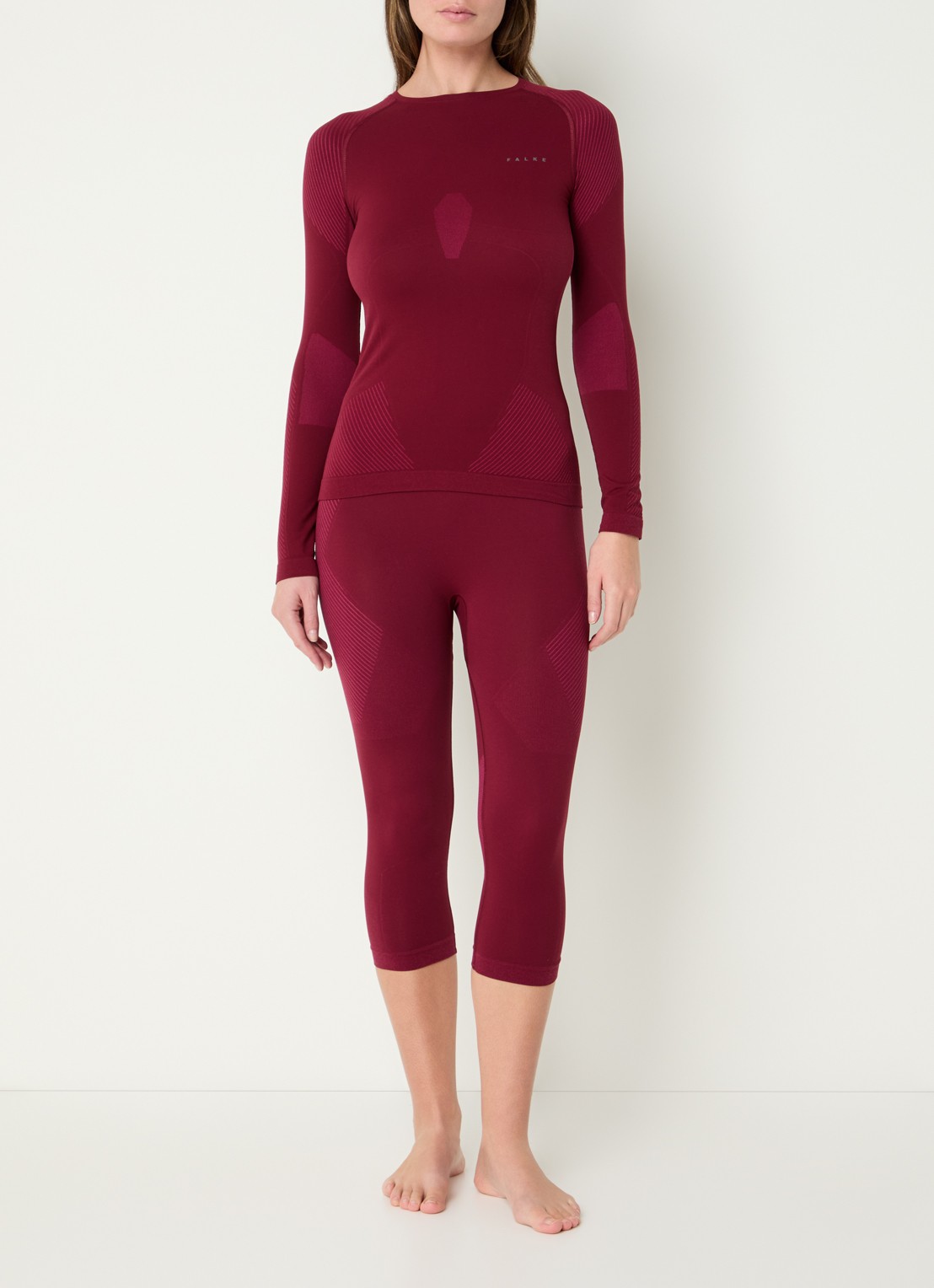 Falke Trainings longsleeve met ronde hals - voorkant 4 bordeauxrood