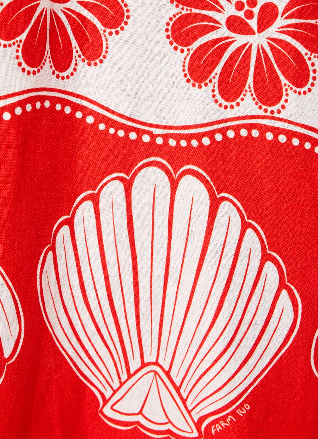 Farm Rio Ainika maxi jurk in linnenblend met bladprint - detail 5 koraalrood