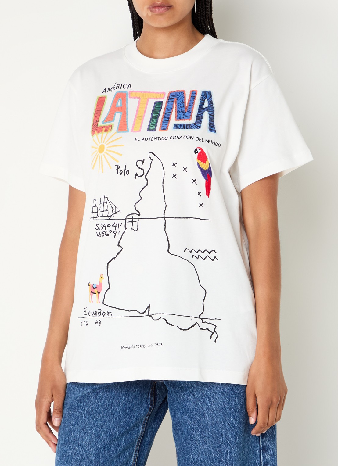 Farm Rio America Latina T-shirt met print - detail gebroken wit